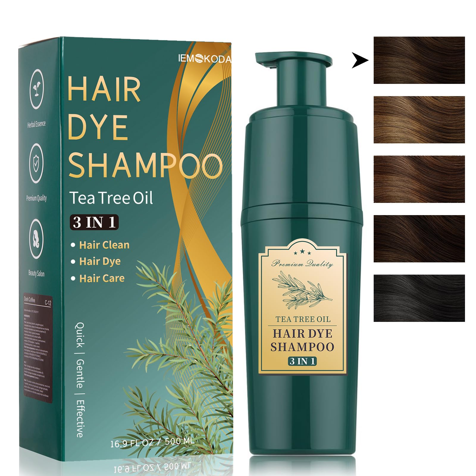 Instant Gray Hair Color Shampoo 500ml - 3-in-1 Tea Tree Oil Formula for All Hair Types | Natural Plant-Based Bubble Hair Dye Kit for Women & Men | Covers Grays, Conditions Hair & Adds Shine for Daily Use at Home or Salon