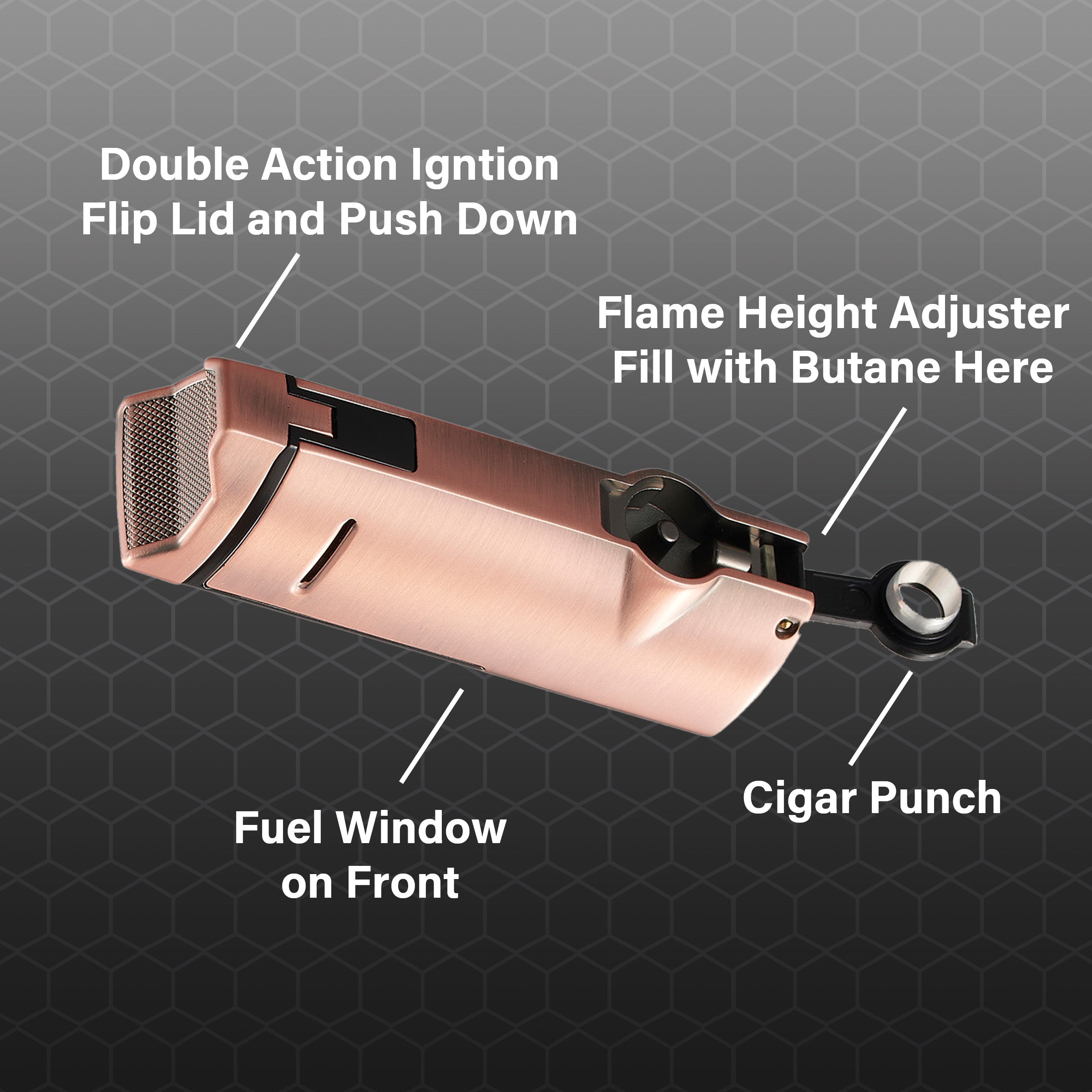 Visol Colonel Triple Flame Torch Lighter - Windproof Butane Lighter for Cigars, Candles & Outdoor Use (Bronze)