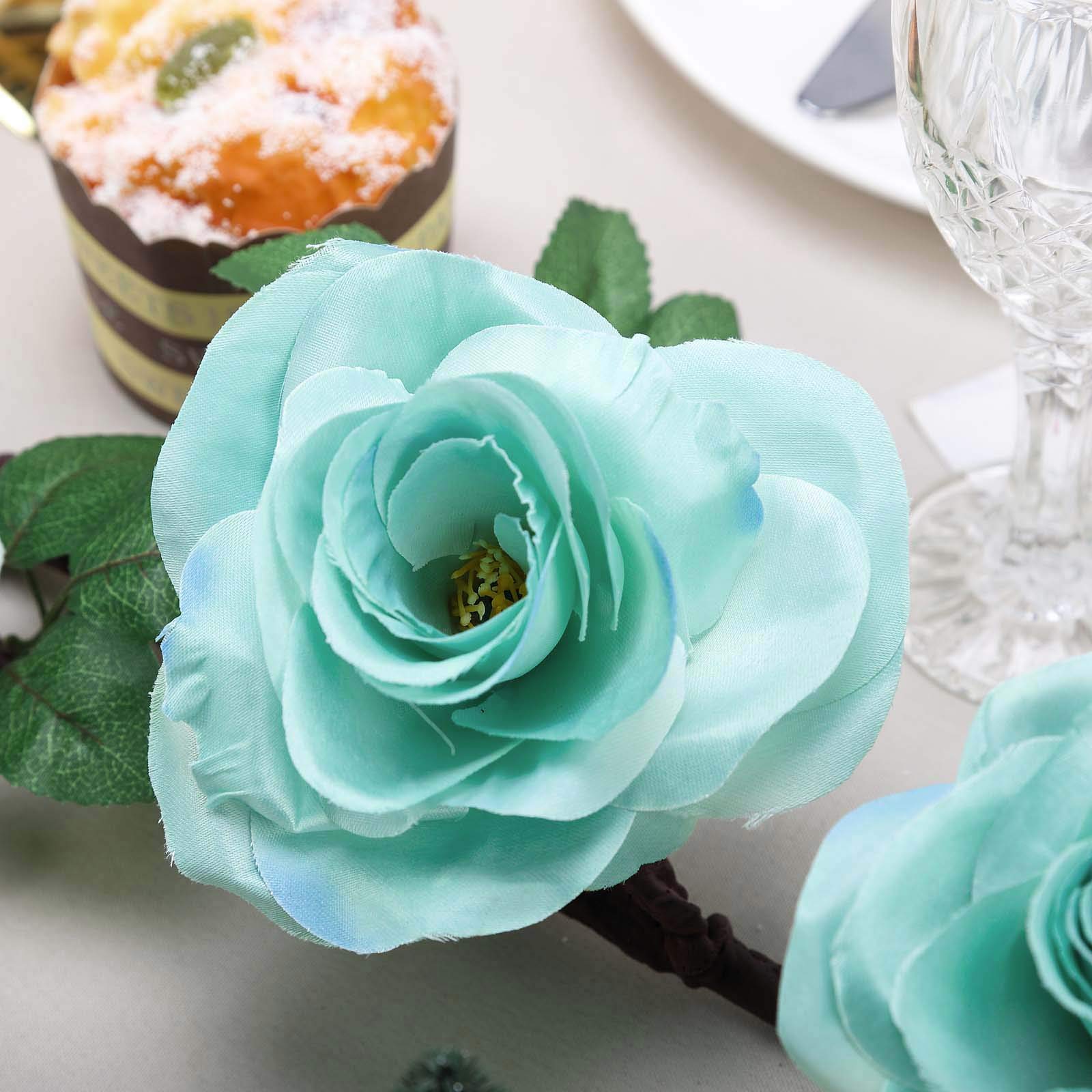 BalsaCircle 6 Feet Turquoise Silk Rose Flower Garland with Leaves - Wedding Centerpieces, Bridal Bouquets, Party Decorations, Wholesale Floral Supplies for Home and Event Decor
