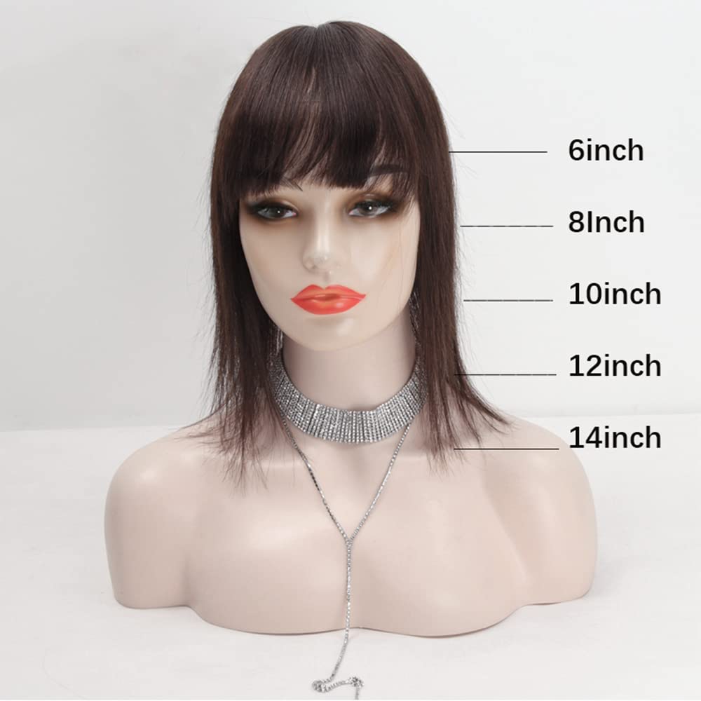 Eree 10x11cm Human Hair Topper with Fringe - Silk Base Crown Hairpiece for Women | Clip-in Hair Extensions & Wiglet for Thinning Hair | 12