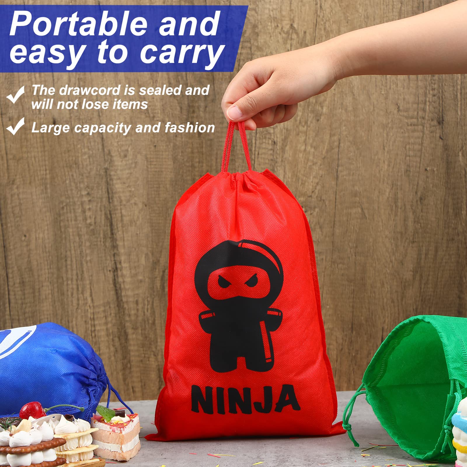 Kingdder 24-Pack Reusable Ninja Warrior Party Favor Bags - Samurai Themed Drawstring Treat Bags for Candy & Goodies | Perfect for Birthday Parties, Halloween Favors & Themed Events