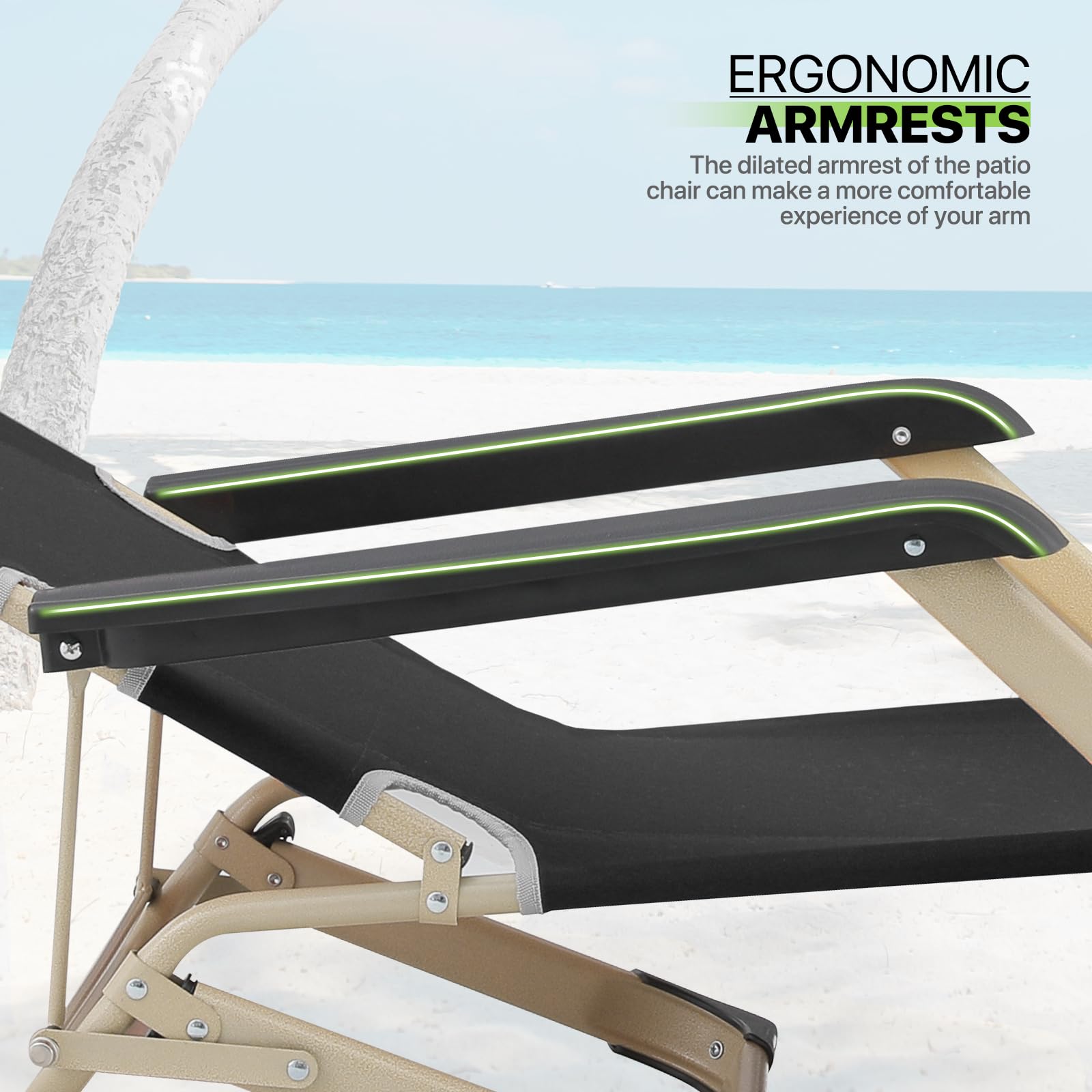 Magshion Patio Folding Lounge Chairs - Portable Outdoor Recliners with Adjustable Headrest & Anti-Slip Feet - 300 lbs Capacity Lawn Chairs for Deck, Beach, Yard, Poolside & Garden Relaxation (Black)
