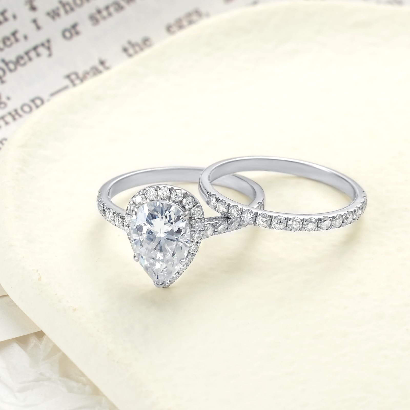 2 Carat Pear Shaped Moissanite Engagement Ring Set for Women - Platinum Plated Silver Wedding Band & Teardrop Bridal Set | Perfect for Proposals, Anniversaries & Special Occasions