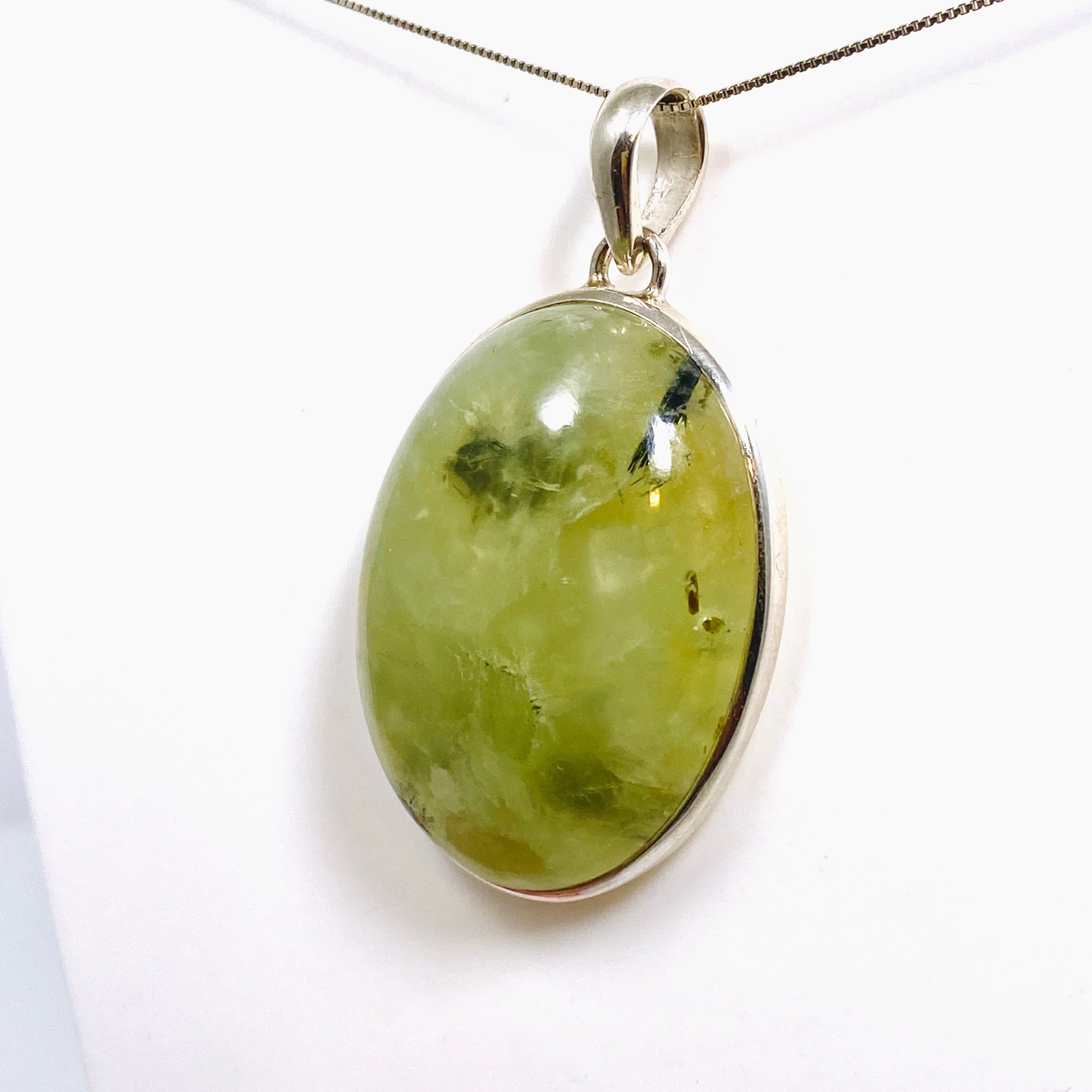 Natural Prehnite and Epidote Oval Cabochon Pendant - Handmade Gemstone Jewelry PPGJ1016 for Healing, Meditation & Spiritual Gifts