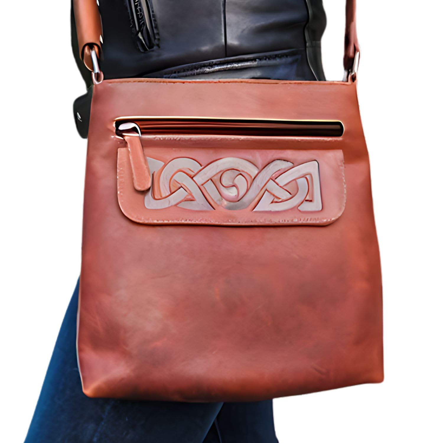 Authentic Irish Leather Crossbody Purse for Women - Biddy Murphy Handbag with Celtic Weave Embossing, Top Handle, Made in Ireland - Perfect for Daily Use, Travel & Special Occasions
