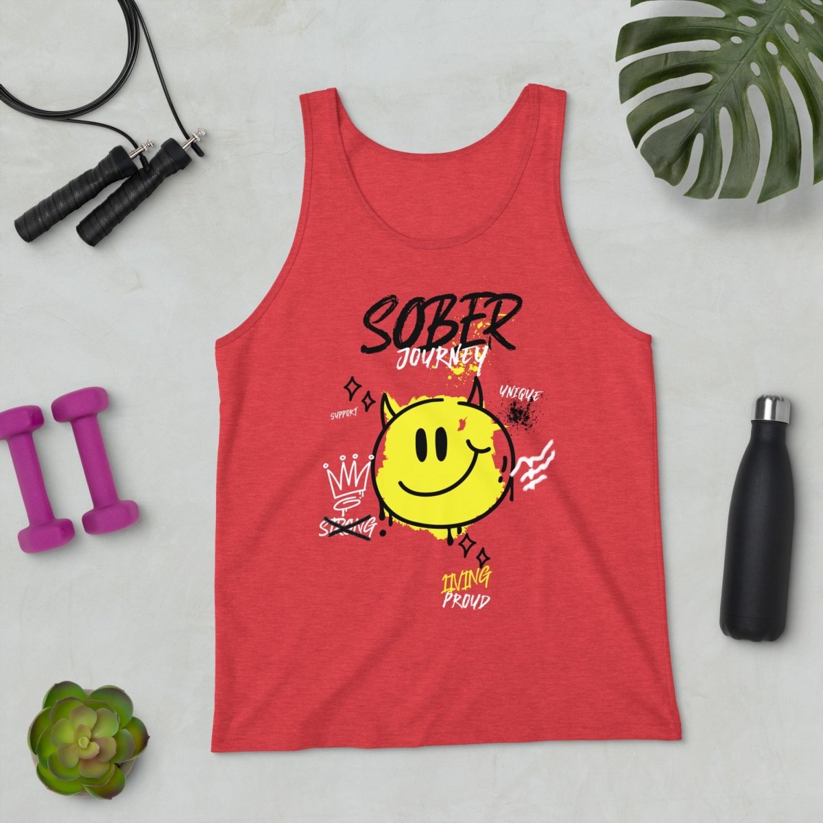 SoberFit Smiley Men's Tank Top - Sunshine Strength Series Workout Shirt for Gym, Running & Summer Outdoor Activities