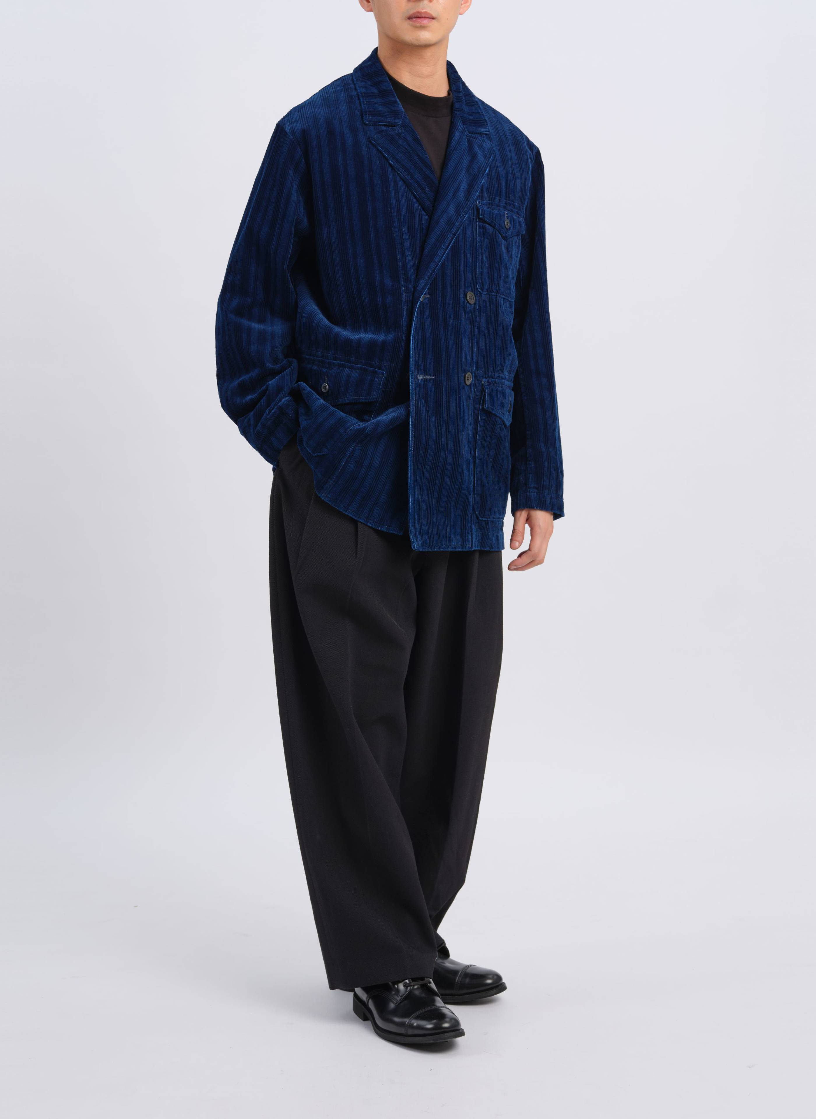 Stylish Indigo Cotton Corduroy Double-Breasted Soft Blazer for Women | Comfortable & Elegant Office Wear | Perfect for Business Meetings, Work Attire & Formal Events
