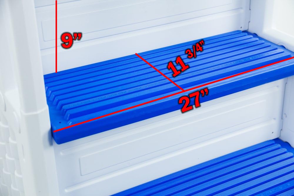 Aqua Select Everest Above Ground Pool Steps - White & Blue Safety Stairs for Swimming Pools (48-54 Inch Deck Mount) | 350 lb Weight Capacity | Perfect for Backyard, Inground & Outdoor Pool Access
