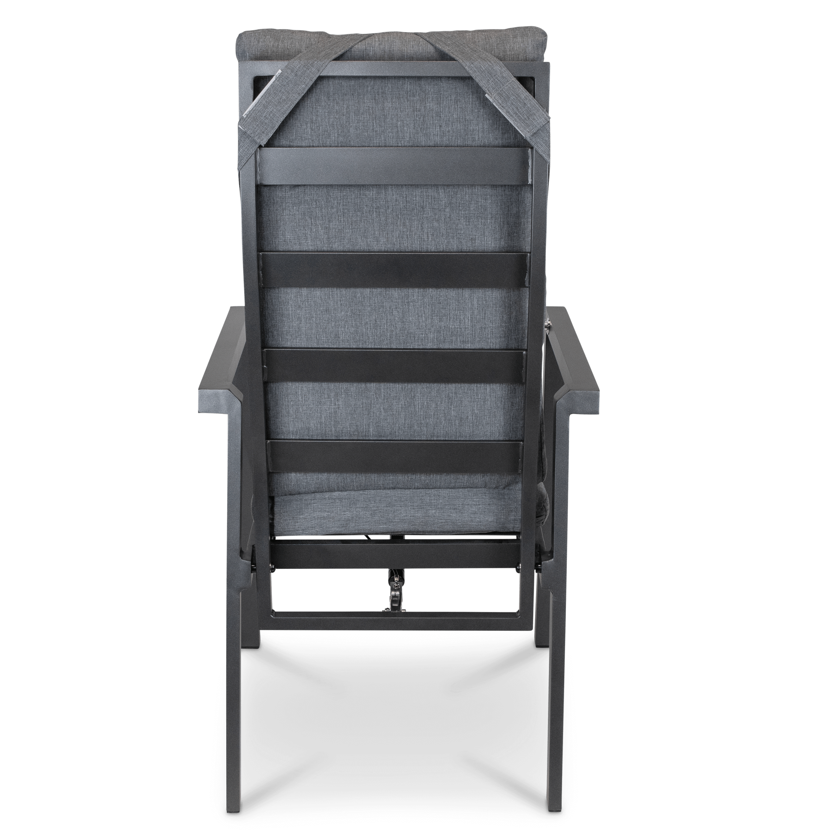 San Sebastian Reclining Dining Chair - Gunmetal Frame with Platinum Olefin Cushions - Modern Comfortable Seating for Dining Room, Kitchen, or Outdoor Patio
