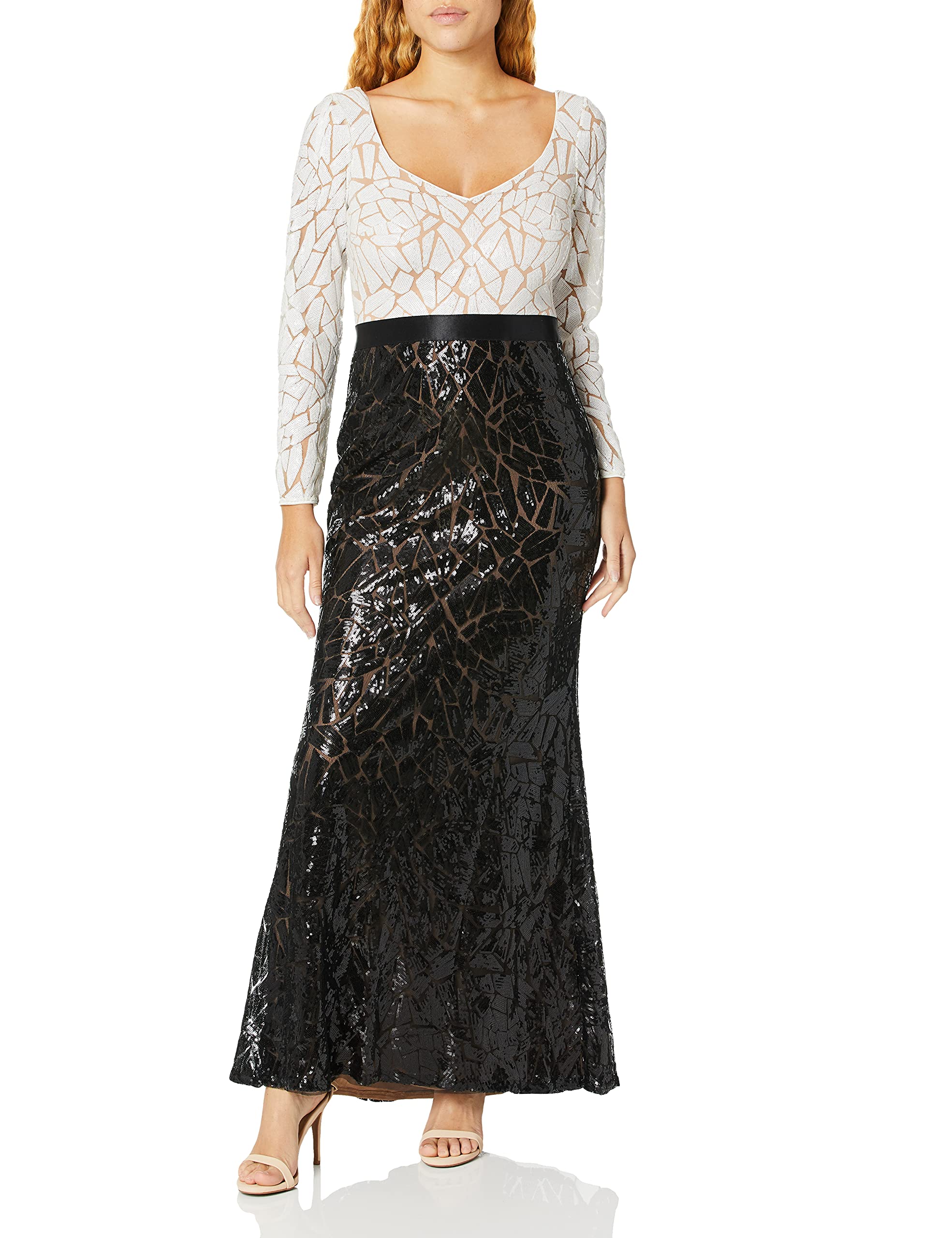 Tadashi Shoji Women's Long Sleeve Sequin Evening Gown - Elegant Formal Dress for Prom, Wedding, and Black Tie Events