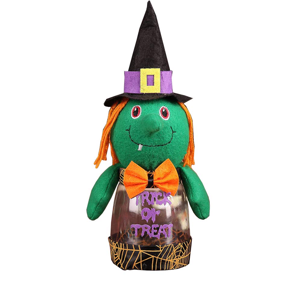 Halloween Candy Jar - Green Witch Plastic Container for Party Decor