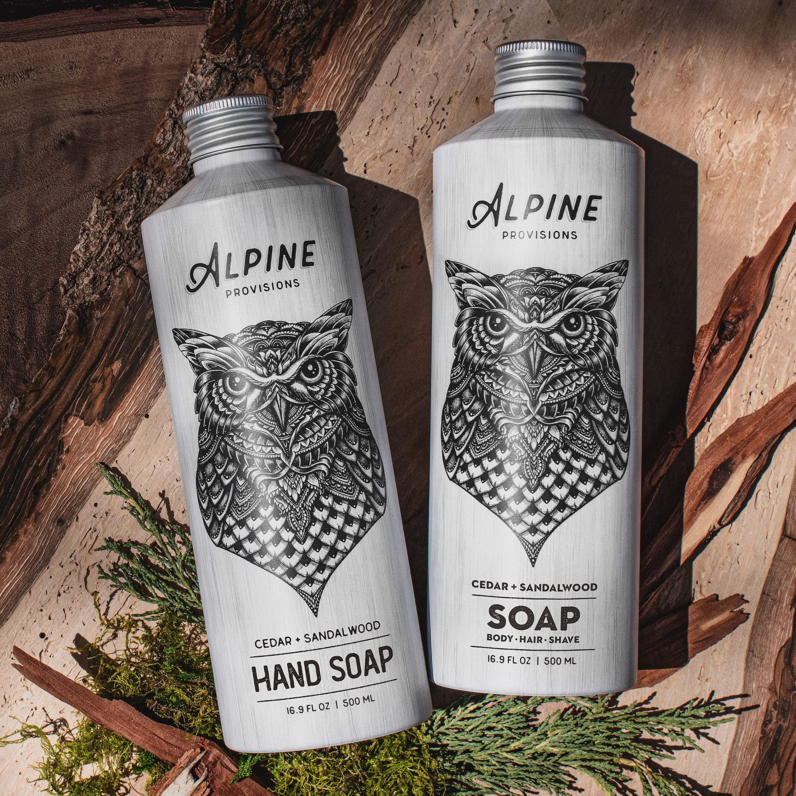 Alpine Provisions Cedar & Sandalwood Hand Soap - 16.9 fl oz Plant-Based Vegan Soap with Essential Oils, Coconut Oil & Aloe Vera - Sulfate-Free, Organic Fragrance for Gentle Cleansing & Moisturizing - Perfect for Bathroom, Kitchen & Guest Washrooms
