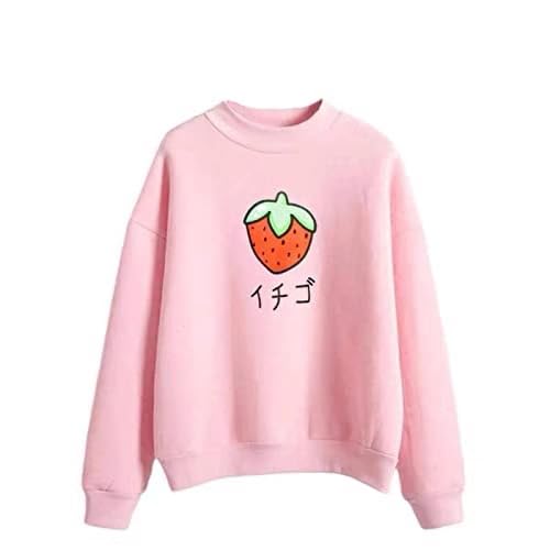Cute Harajuku Kawaii Sweater - Strawberry Milk Print Pink Hoodie for Women | Trendy Japanese Streetwear Fashion for Casual Outfits & Anime Cosplay