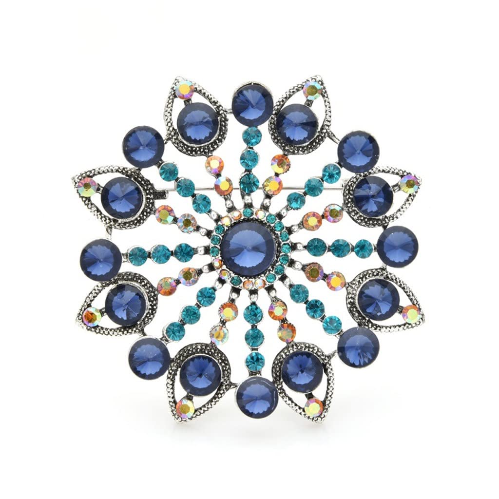 Elegant Big Blue Crystal Brooch for Women - Alloy Round Flower Pin for Weddings, Banquets & Special Occasions - Perfect Gift for Brides, Bridesmaids & Formal Events (Color: A)