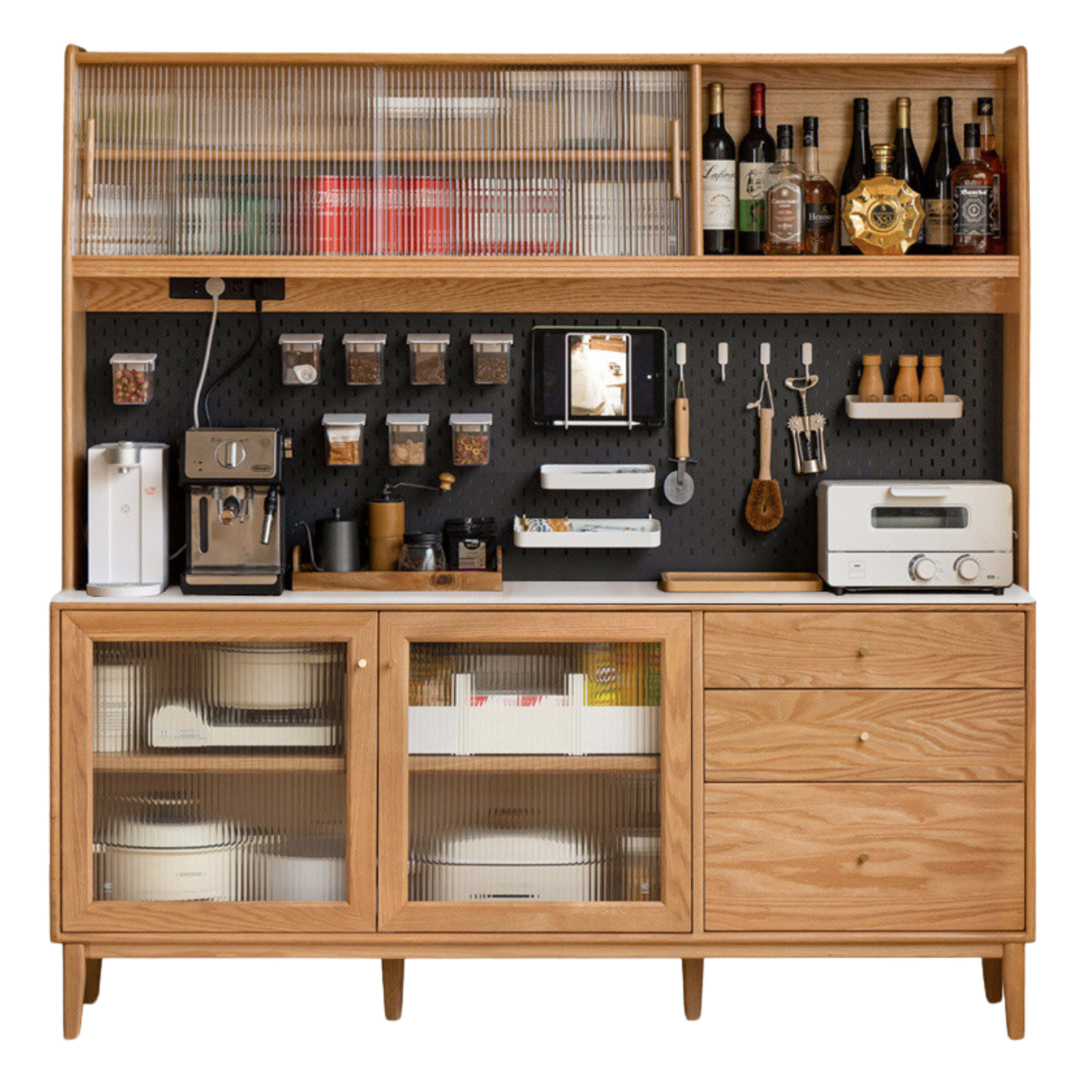Solid Oak Wood Nordic Style Sideboard Cabinet - Modern Storage for Dining Room, Living Room & Entryway