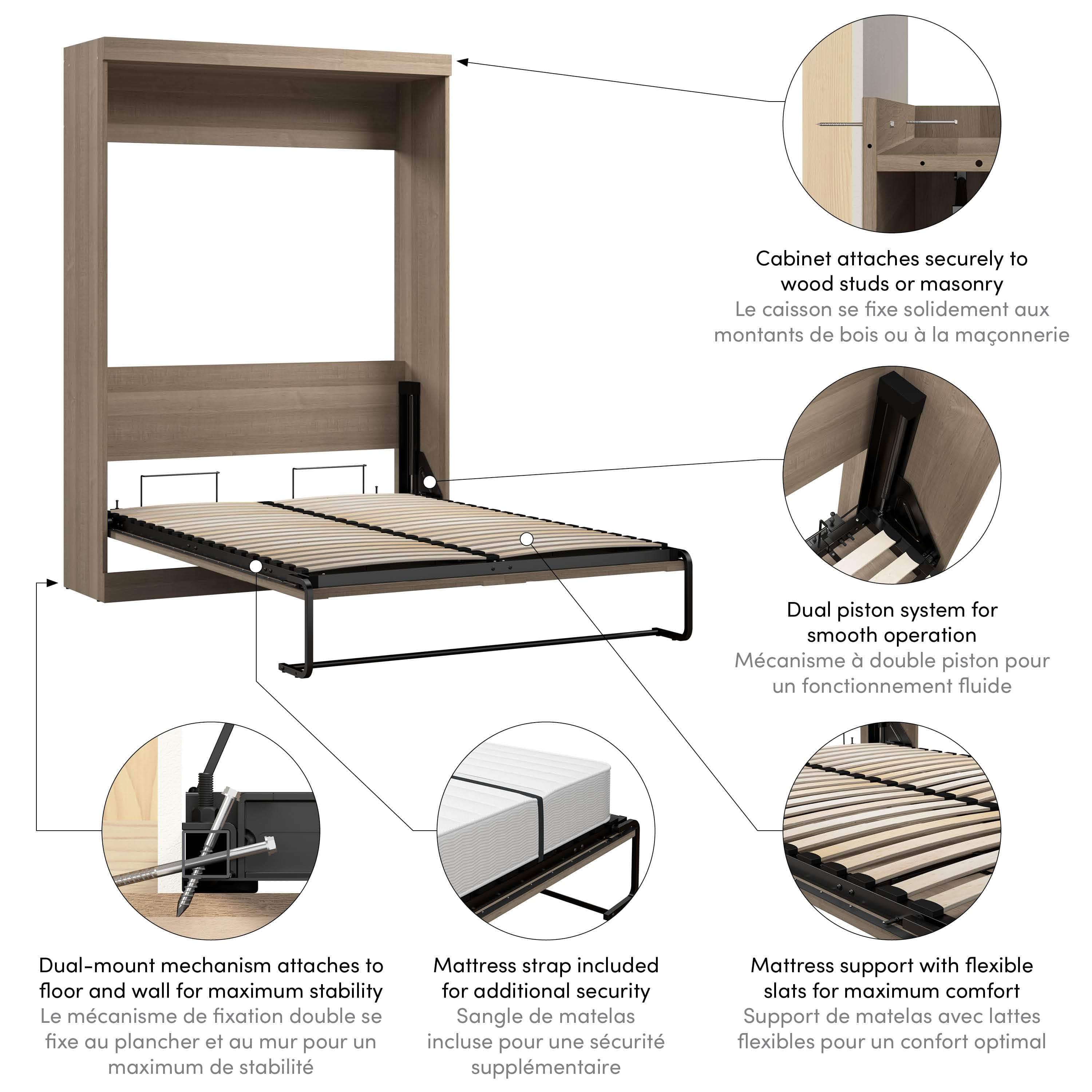 Pur Full Size Murphy Wall Bed with 7 Color Options - Space-Saving Wall Bed for Small Apartments, Guest Rooms & Home Offices