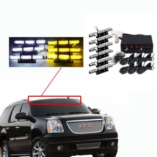 54 LED Emergency Strobe Lights - Amber & White for Vehicle Grille & Deck - Safety Warning Lights for Trucks & Emergency Vehicles