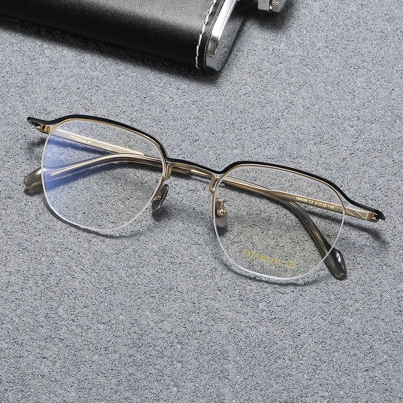 Stylish Unisex Black Semi-Rimless Square Titanium Acetate Eyeglasses B0036 - Perfect for Work, Reading & Fashion Accessories