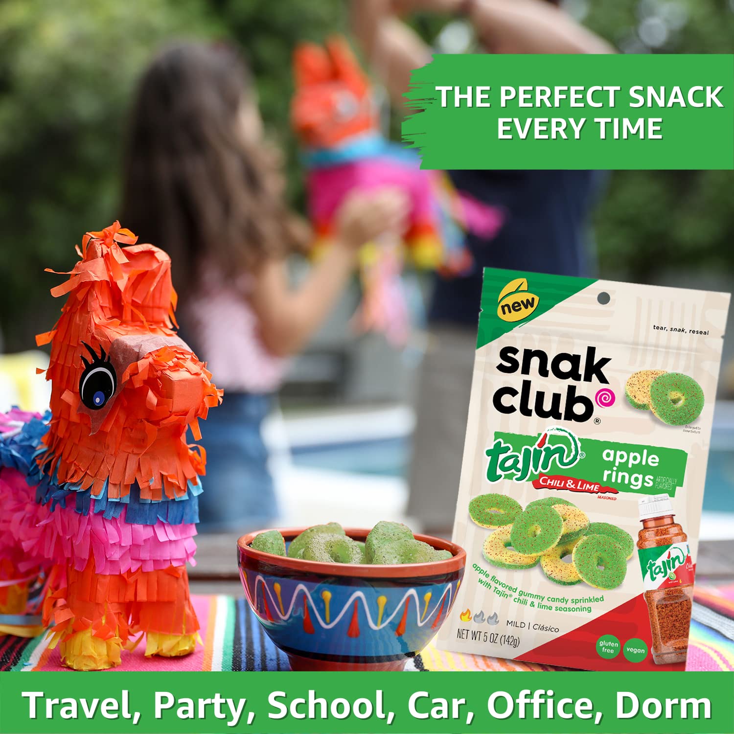 Snak Club Tajin Apple Rings - Sweet & Tangy Gummy Fruit Snacks, 11oz Resealable Bag (6-Pack) | Perfect for Lunchboxes, Movie Nights & On-the-Go Snacking