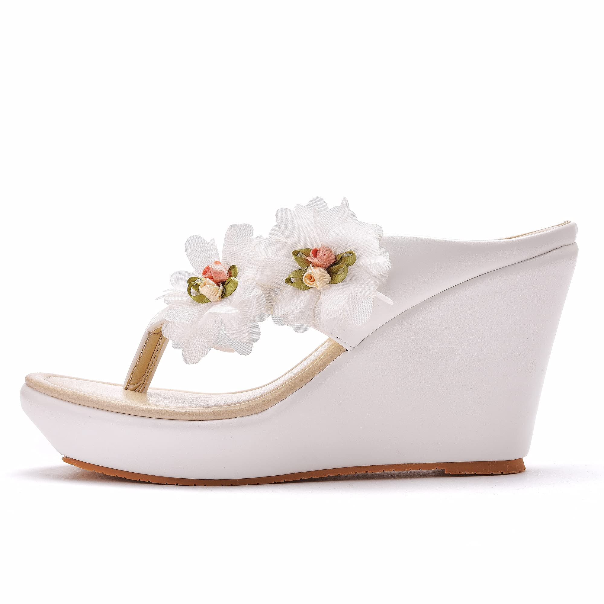 Crystal Queen Women's Bohemian Wedge Sandals - Comfortable Flip Flops for Beach, Summer & Casual Wear | Platform Sandals with Flower Design for Outdoor, Vacation & Fashion