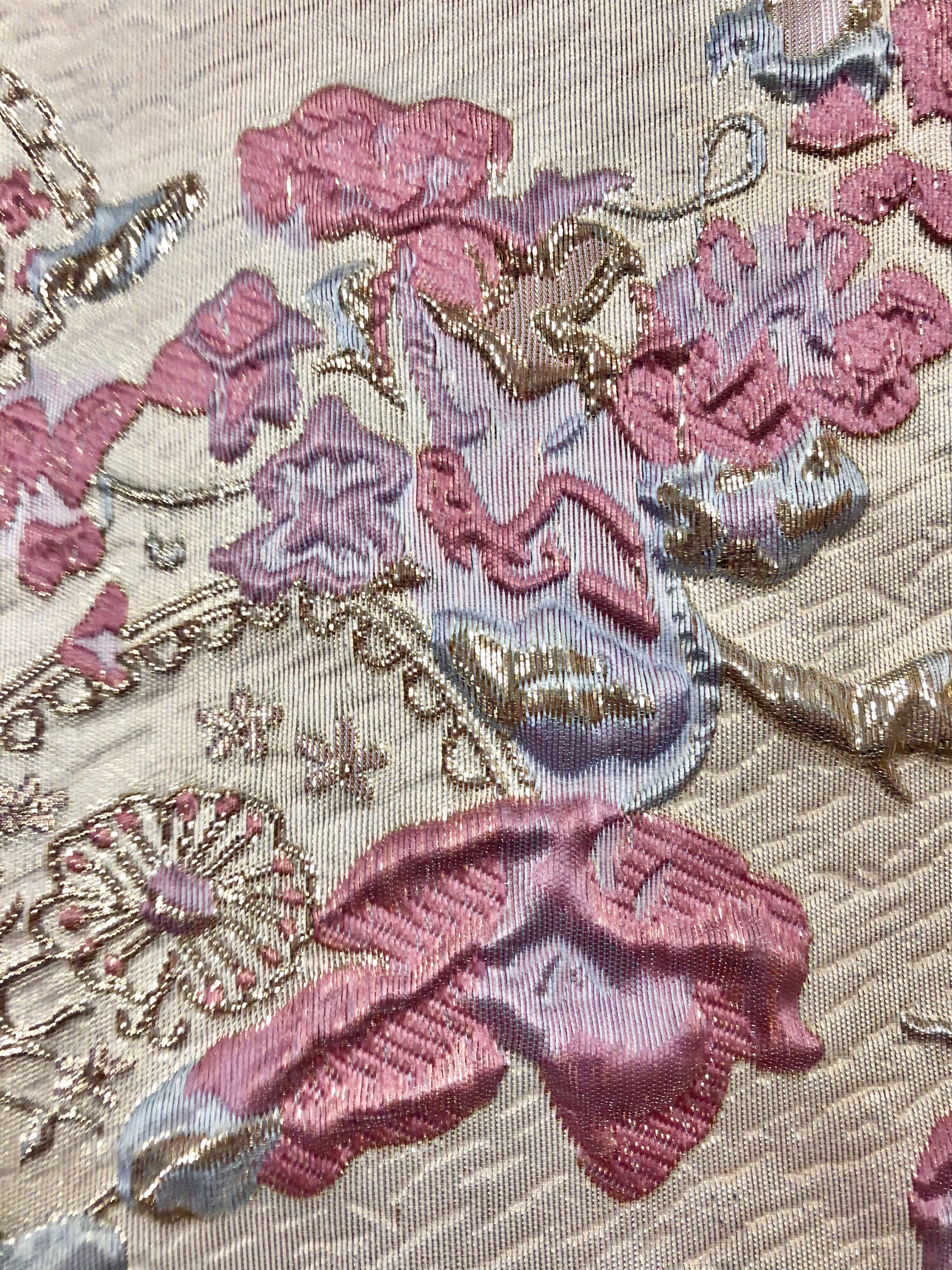 Elegant 58-inch 3D Brocade Scarf in Pale Rose Gold with Light Blue, Pink & Lilac - Reversible Fashion Accessory for Women - Perfect for Parties, Weddings & Special Occasions