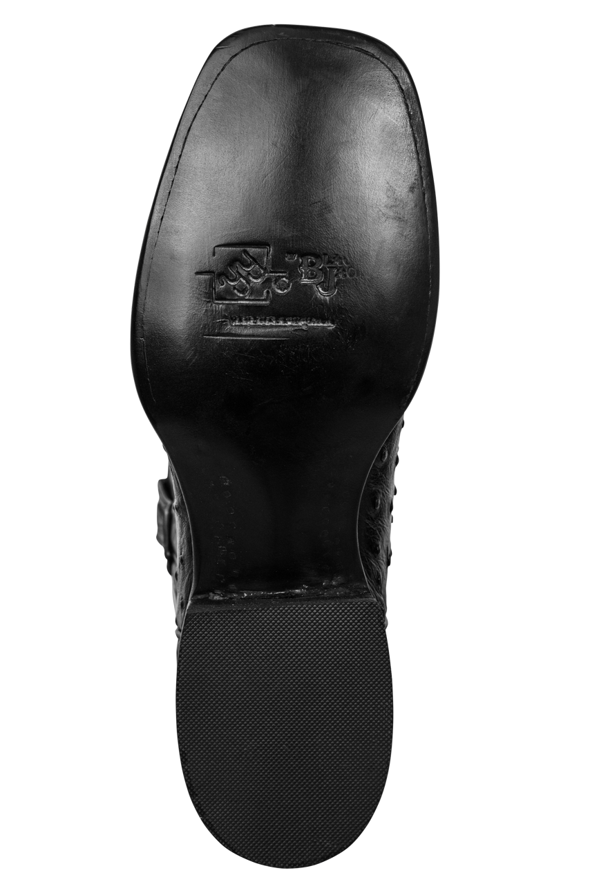 Premium Black Jack Full Quill Ostrich & Florence Buffalo Leather Cowboy Boots for Men - Western Style Riding Boots for Country Music Festivals and Rodeo Events