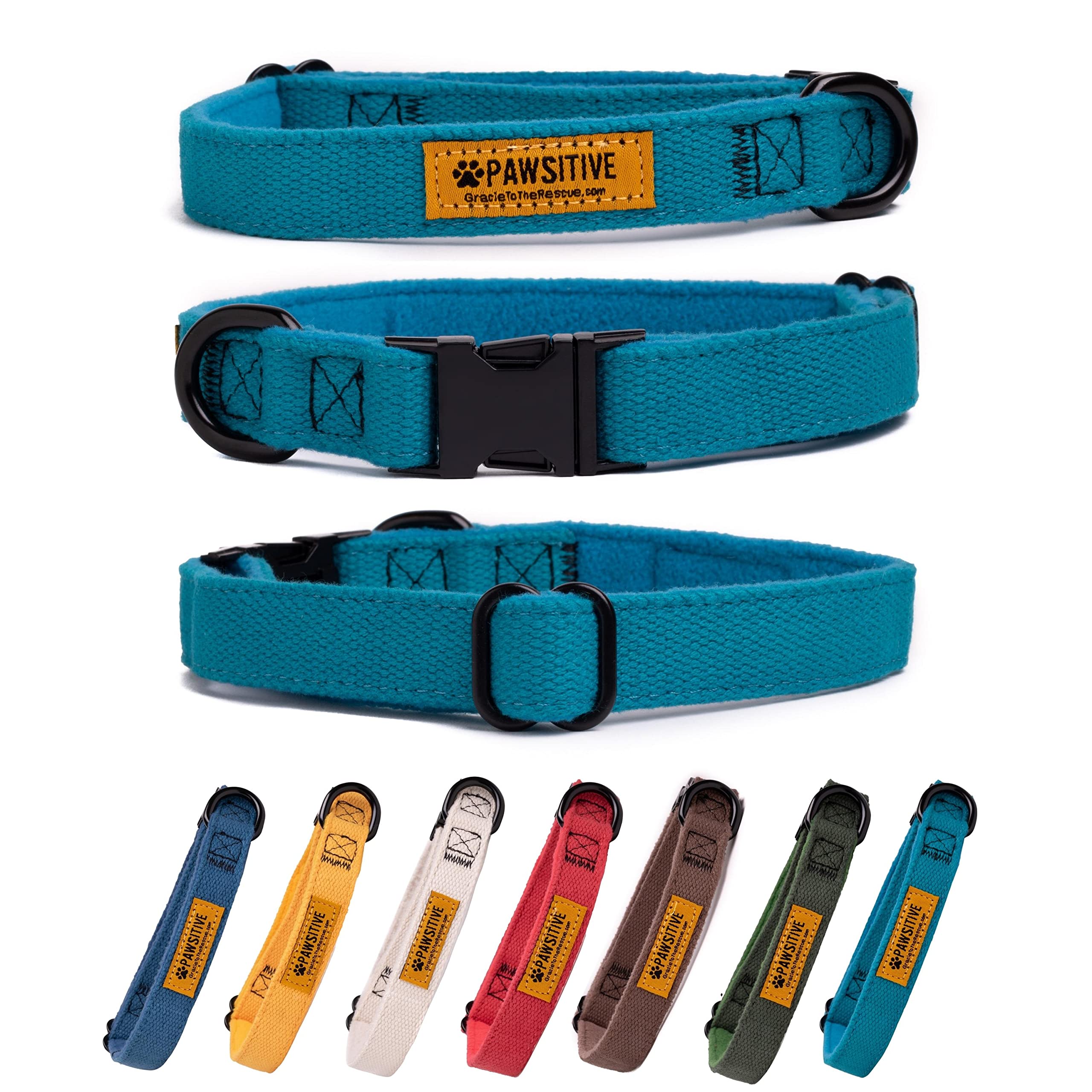 Pawsitive Teal Hemp Dog Collar - Hypoallergenic Soft Lining for Small, Medium & Large Dogs | Durable & Comfortable Pet Collar for Walking, Training & Outdoor Adventures (Emerald Green)