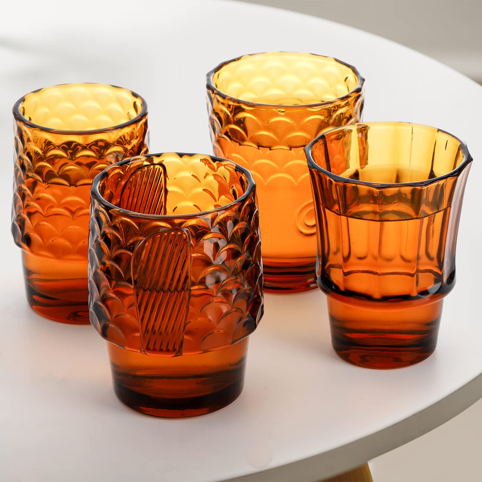 Set of 4 Koi Fish Design Stackable Amber Tumbler Glasses - 16oz Drinking Cups for Juice, Water & Beverages - Durable Nautical Glassware for Home, Party, Bar & Restaurant Use - Perfect for Iced Tea, Cocktails & Summer Drinks