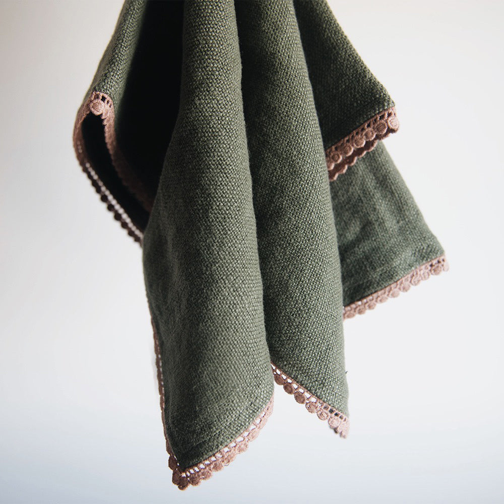 Premium Heavyweight Table Linens with Elegant Lace Trim - Olive Green - Perfect for Weddings, Dinner Parties & Formal Dining Room Decor