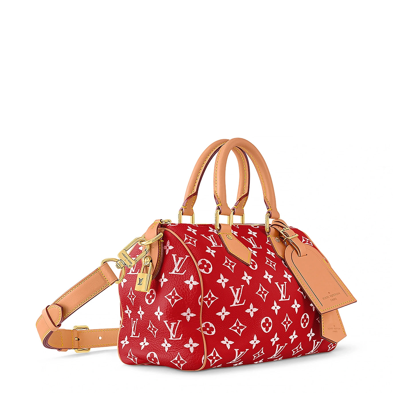 Authentic Louis Vuitton Monogram Speedy 25 Handbag with Red Bandoulière Crossbody Strap - Perfect for Travel, Work & Everyday Luxury Fashion Accessory