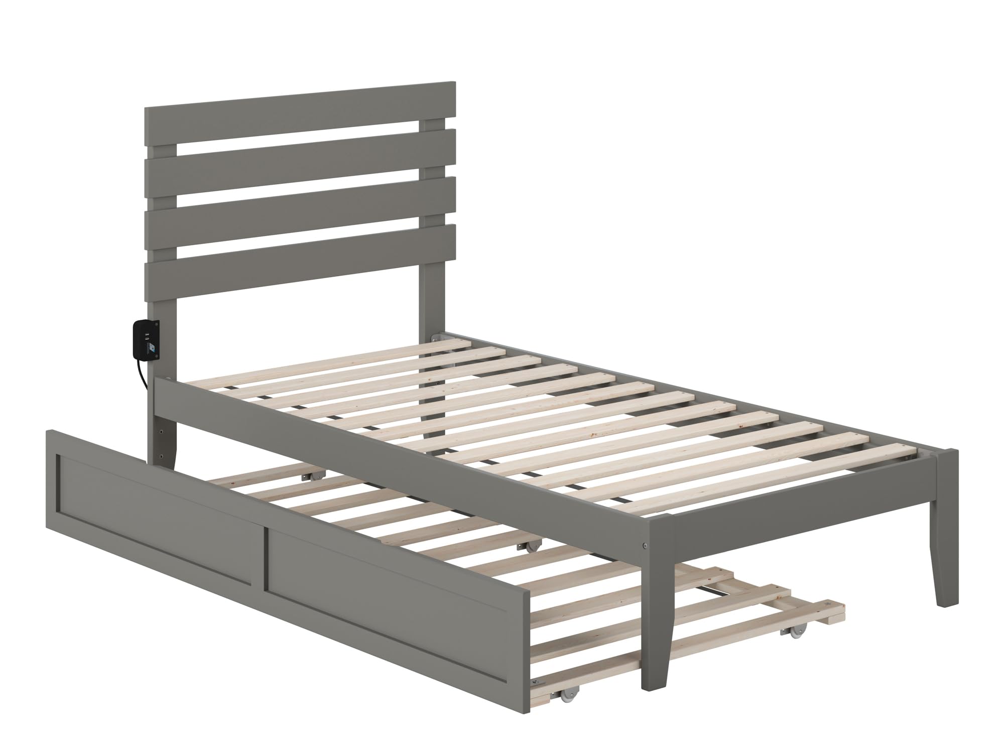 AFI Oxford Platform Bed Frame with Twin Trundle and USB Charging Port - Gray Wooden Bed for Small Spaces, Guest Room & Kids Bedroom