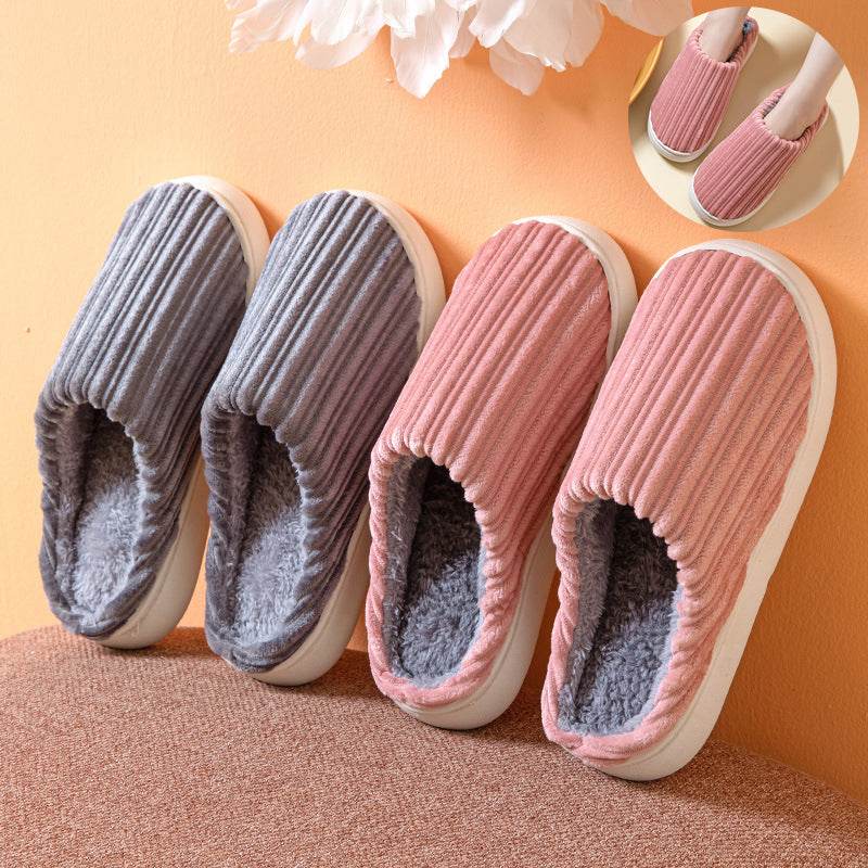 Cozy Striped Fleece Slippers for Women & Men - Warm Winter Indoor/Outdoor House Shoes for Home, Office & Travel
