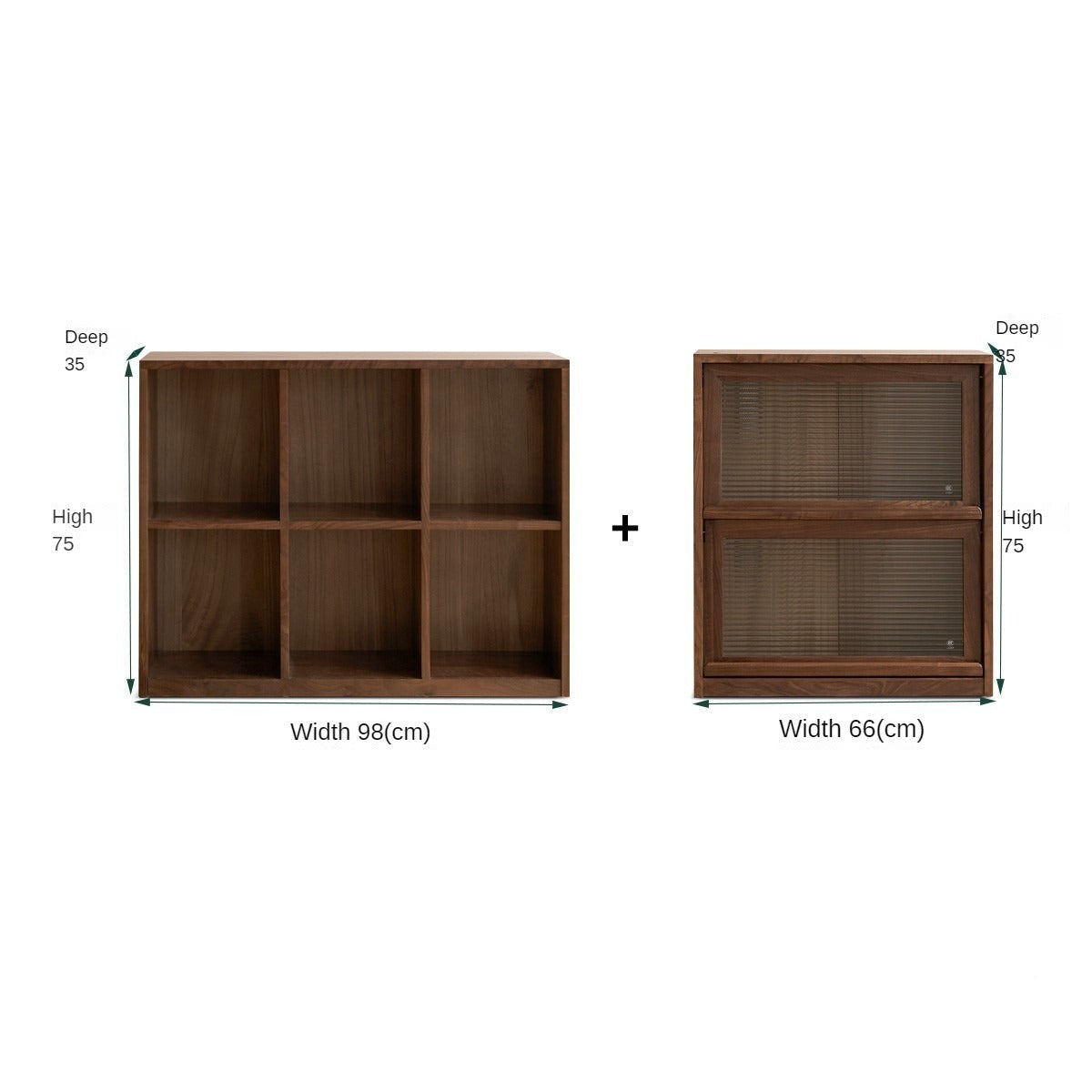 Solid Black Walnut Wood Bookshelf - Low Profile Wall Mounted or Floor Standing Cabinet for Living Room, Bedroom & Home Office Storage