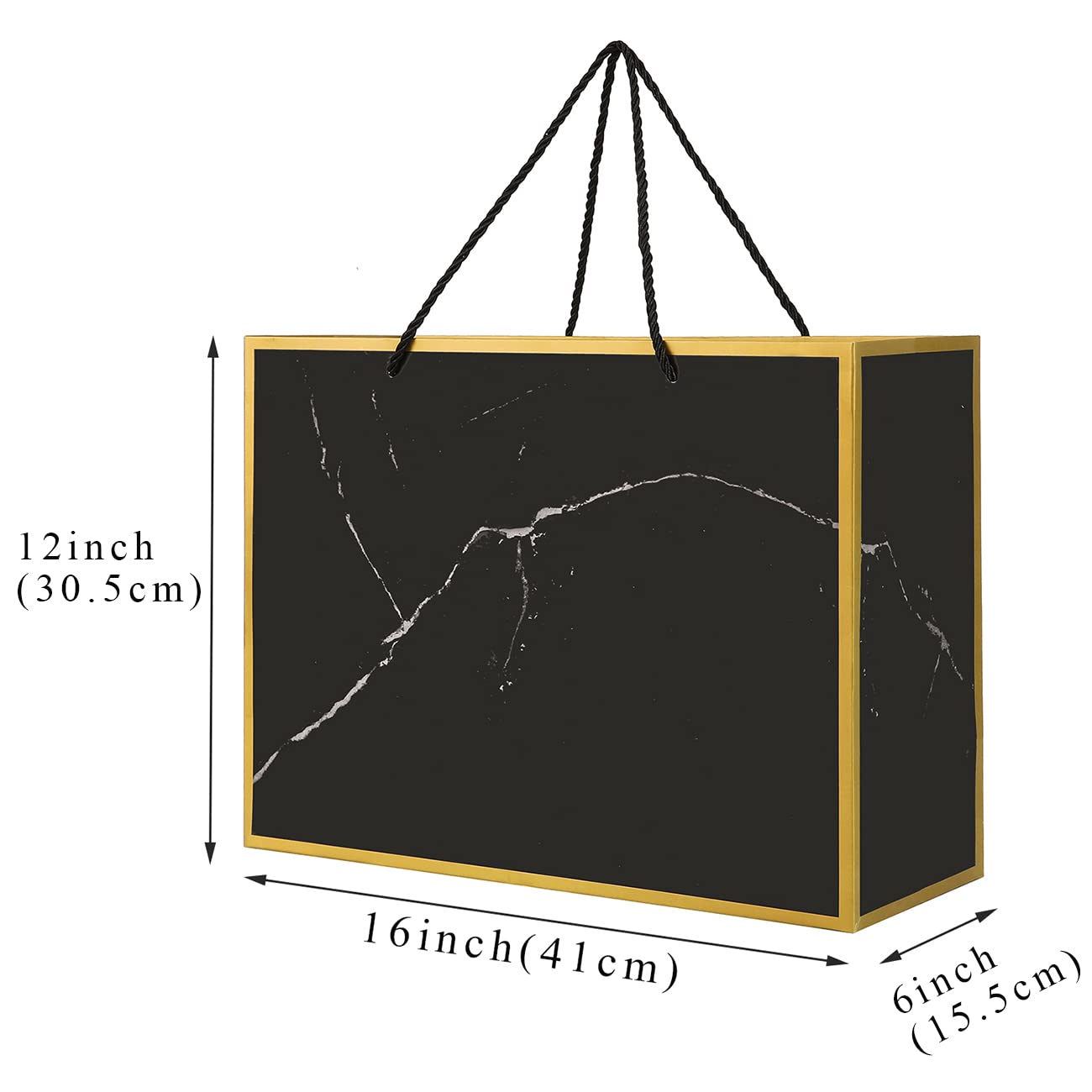 10 Extra Large Marble Print Gift Bags Bulk (16x6x12 Inches) - Gold & Black Paper Gift Bags with Handles - Elegant Groomsmen & Wedding Party Gift Bags - Perfect for Birthday, Anniversary, Bridal Shower & Holiday Presents