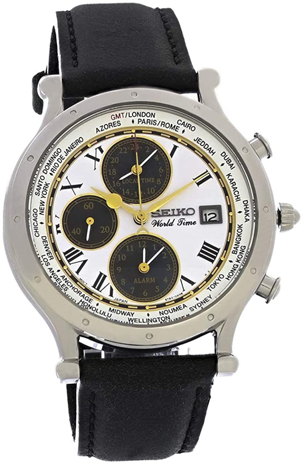 Seiko Men's Stainless Steel Japanese Quartz Watch with Genuine Leather Calfskin Strap - Black Dial (Model SPL055) | Perfect for Business, Formal Occasions & Everyday Wear