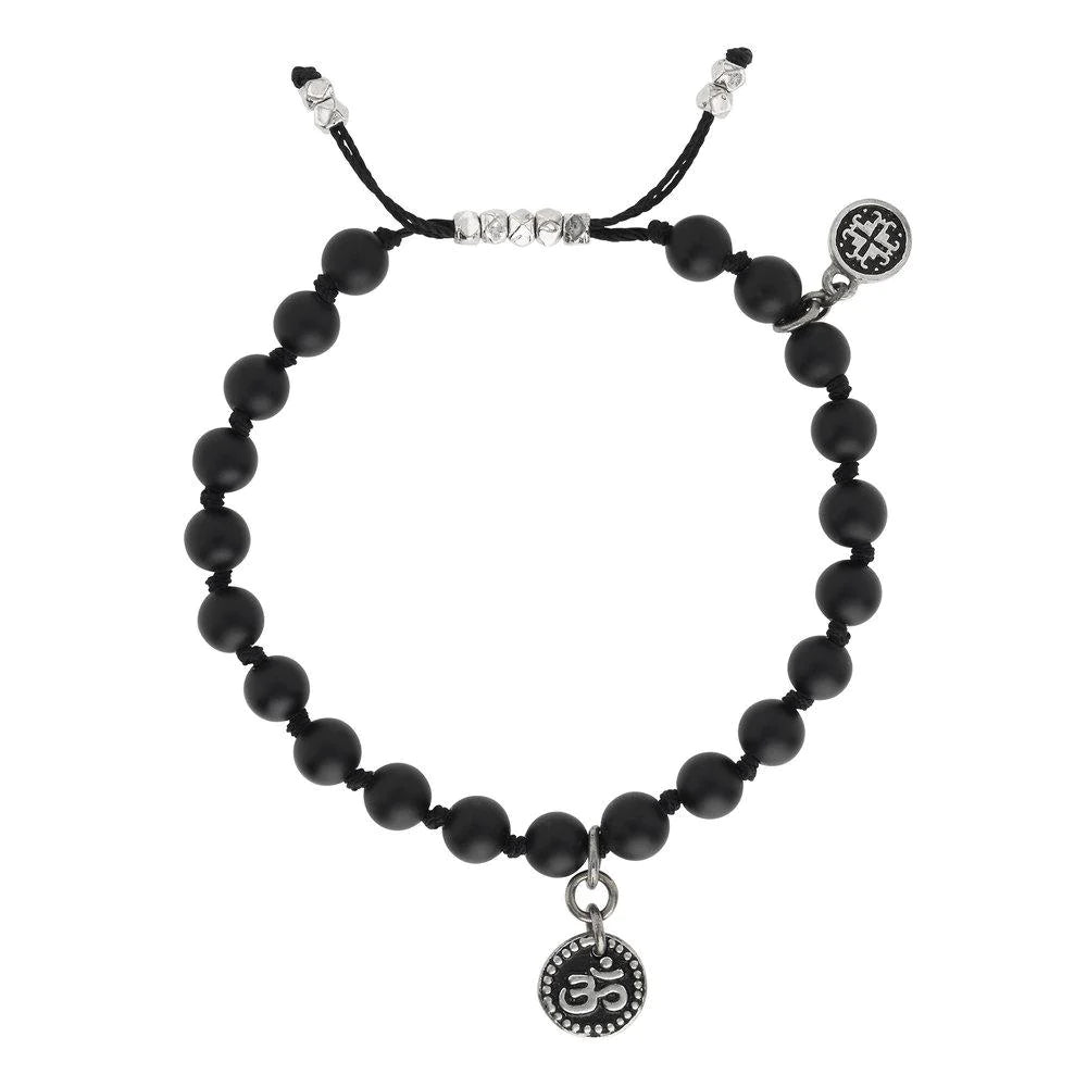 Black Agate Adjustable Bracelet for Women - Mala + Mantra Handmade Healing Crystal Jewelry for Meditation, Yoga & Spiritual Protection