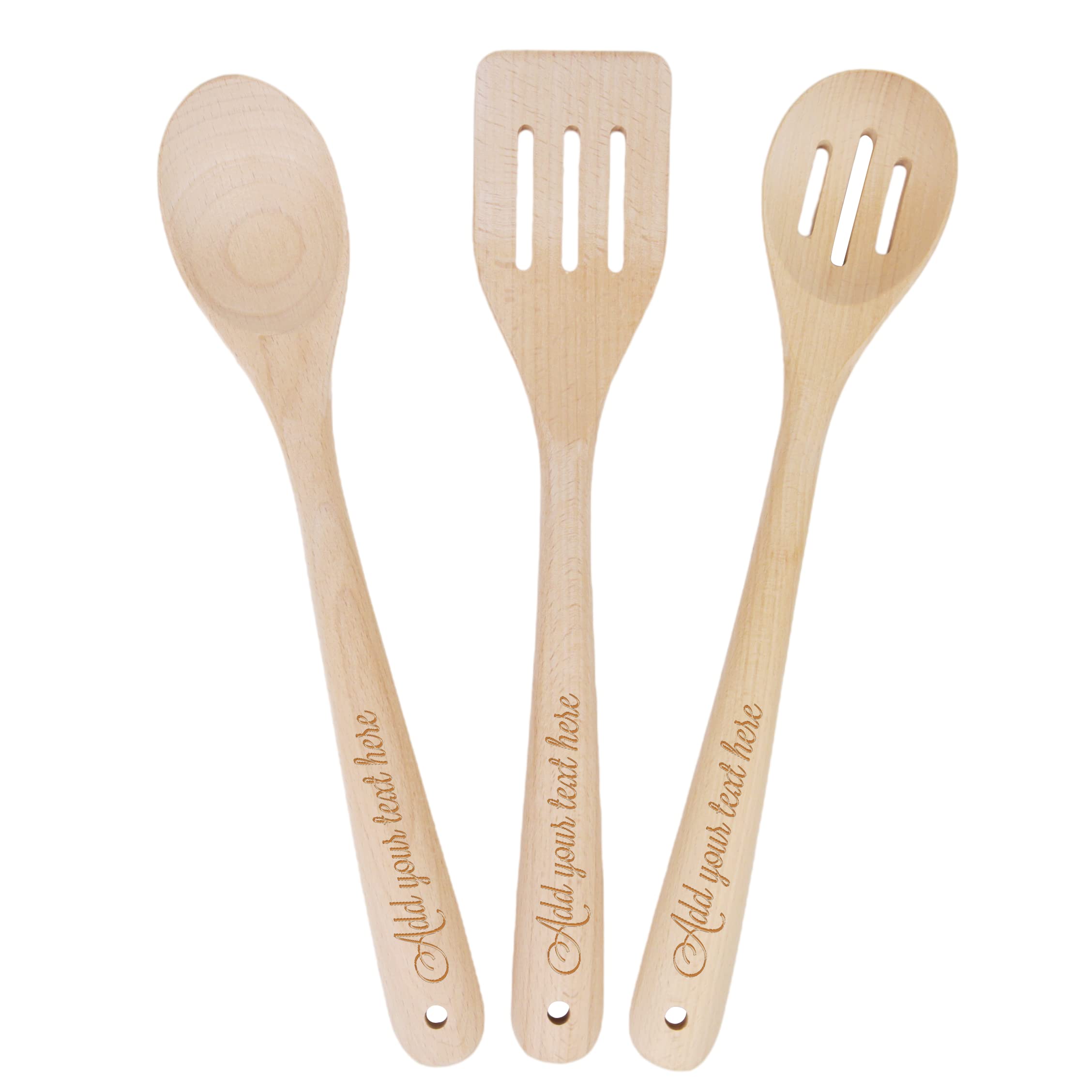 PrintSupremacy Beechwood Personalized Kitchen Utensils Set - Non-Stick Wooden Pan Cookware, Engraved Cooking Tools - Perfect Holiday Gift for Home Chefs, Ideal for Baking, Grilling & Everyday Cooking