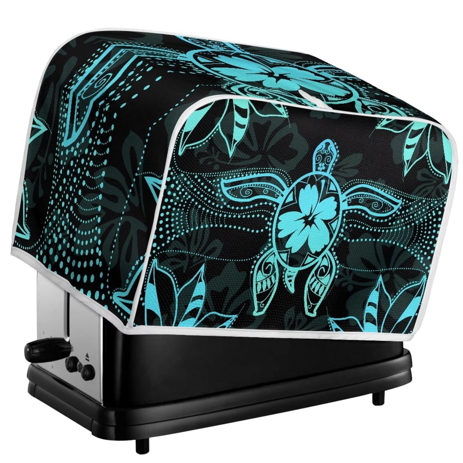 4 Slice Toaster Cover with Sea Turtle Hibiscus Print - Anti-Fingerprint Microwave & Toaster Oven Protector - Bakeware Cover for Kitchen - Perfect for Countertop Protection & Home Decor