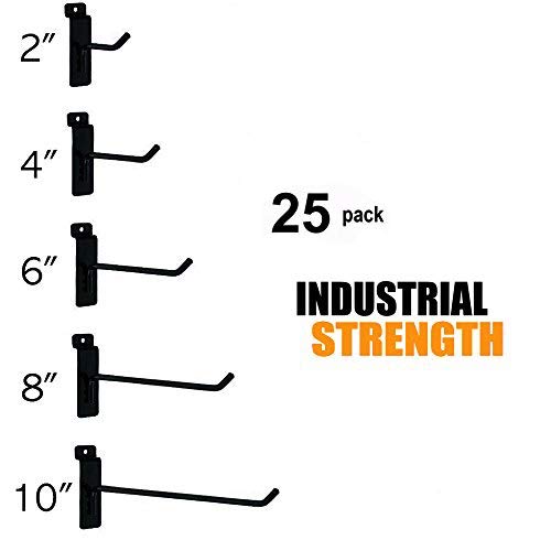 25-Piece Slatwall Hooks Variety Pack - 5 Each of 2, 4, 6, 8 & 10 Inch Hooks for Retail Display & Store Organization - Perfect for Hanging Merchandise, Tools & Accessories