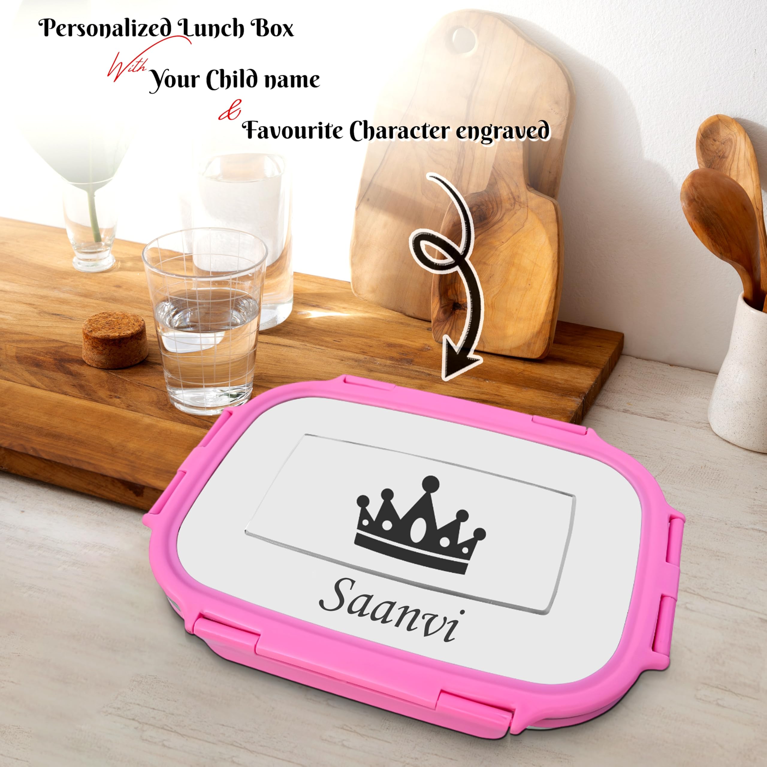 Personalized Stainless Steel Lunch Box for Kids - Custom Name & Character Engraved Tiffin Box | School Meal Container, Birthday Gift & Return Present | BPA-Free, Leak-Proof & Durable (Pink) - Perfect for School Lunches, Picnics & Daily Use