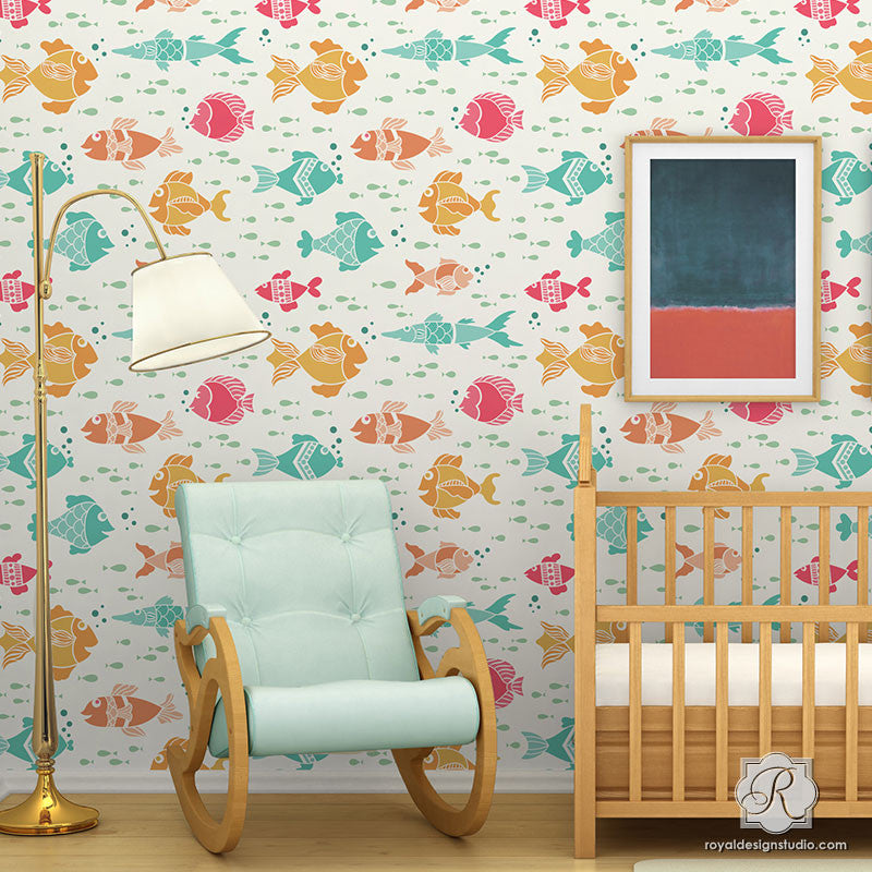 Fish Tales Wall Stencil - Reusable DIY Home Decoration Template for Nursery, Bathroom & Coastal Decor | Perfect for Painting, Stenciling & Wall Art Projects