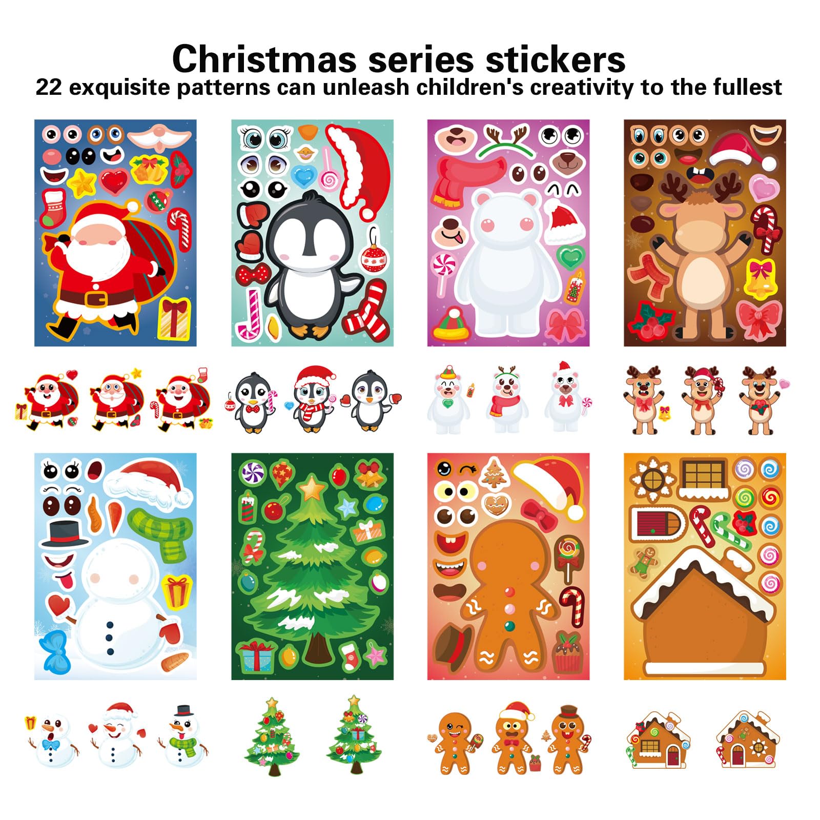 Christmas Stickers for Kids - 24 Sheets DIY Holiday Stickers, Merry Christmas Face Stickers for School Crafts & Party Supplies - Perfect for Holiday Gifts, Classroom Activities & Christmas Decorations