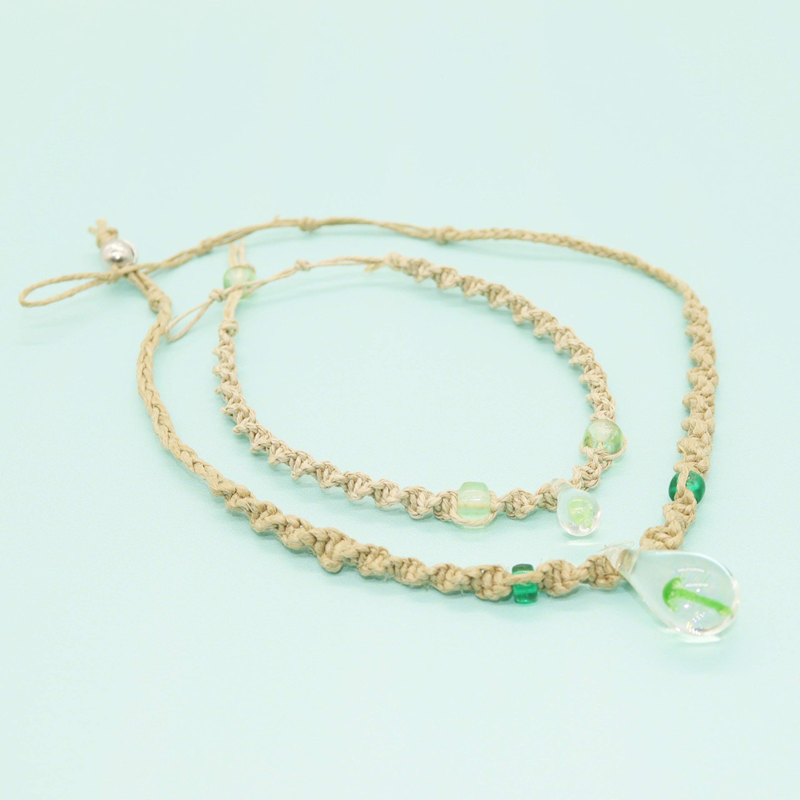 Bohemian Psychedelic Mushroom Jewelry Set - Hemp Choker Necklace & Braided Anklet for Women & Men | Handmade Glass Pendant Hippie Accessories for Music Festivals & Beach Outfits