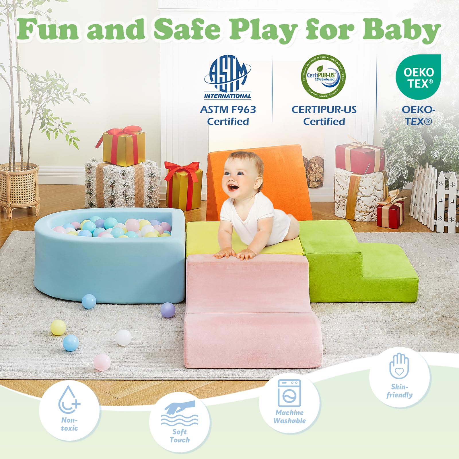 5-Piece Soft Foam Climbing Toys Set for Toddlers - Indoor Play Gym with Foam Ball Pit (Balls Not Included) - Safe Crawling, Sliding & Climbing Blocks for Kids - Perfect for Playrooms, Daycares & Home Play Areas