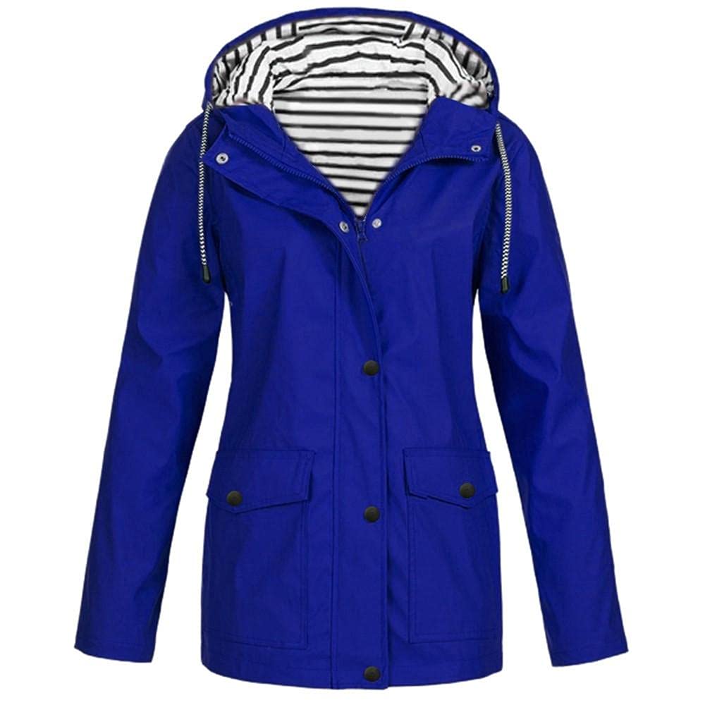 Lightweight Waterproof Rain Jacket for Women - Windproof Hooded Trench Coat with Pockets | Plus Size Outdoor Activewear for Hiking, Commuting & Travel