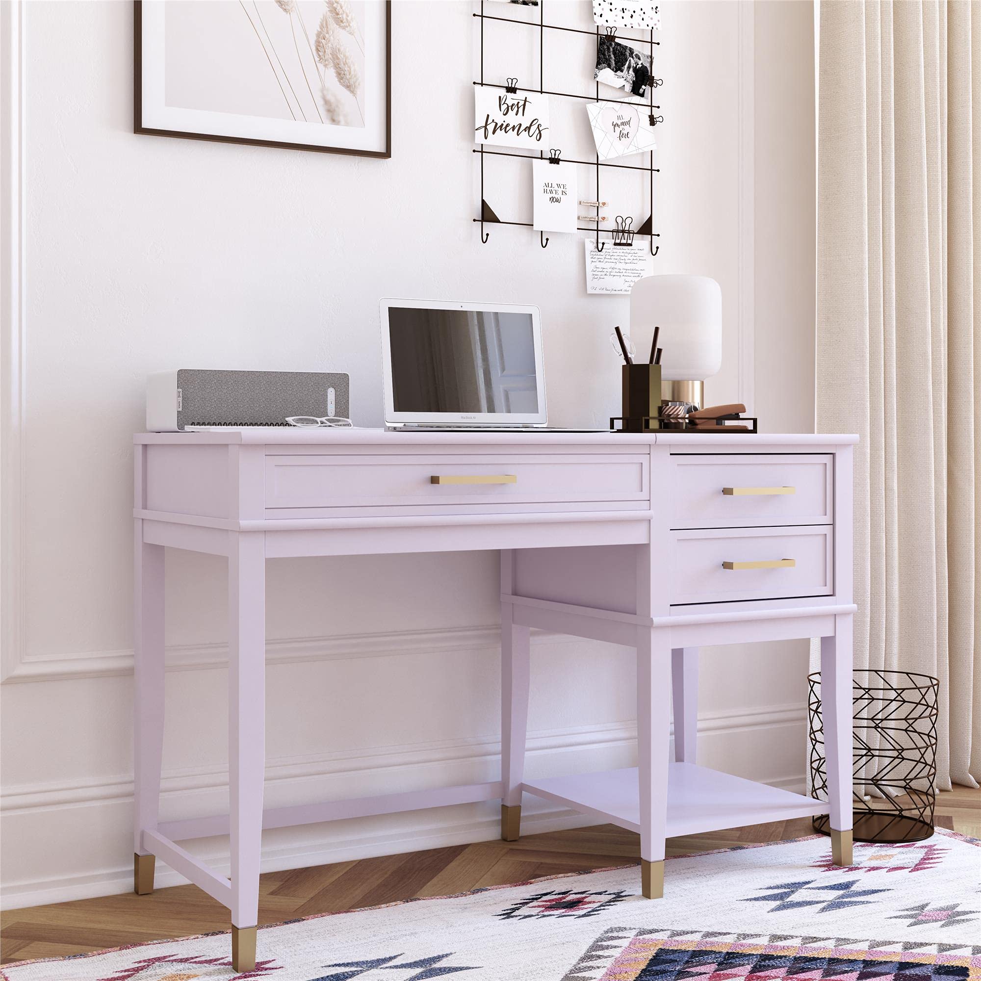 CosmoLiving by Cosmopolitan Westerleigh Lift-Top Computer Desk in Lavender - Modern Home Office Desk with Storage for Small Spaces, Perfect for Remote Work & Study