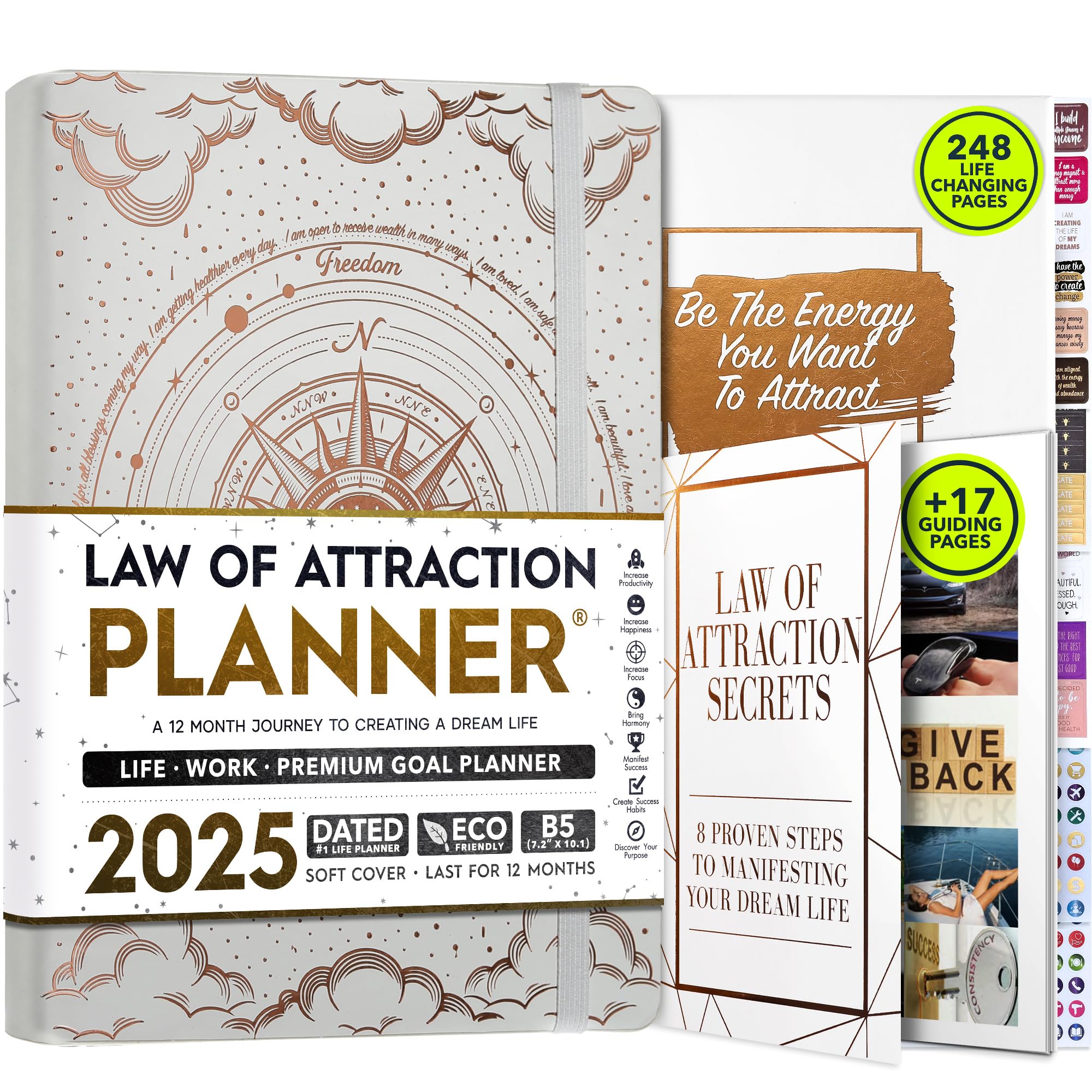 2025 Law of Attraction Planner - Productivity & Goal Setting Planner with Hourly, Weekly & Monthly Layouts | 12-Month Life Organizer, Gratitude Journal, Vision Board & Stickers | Perfect for Manifestation, Self-Improvement & Daily Planning