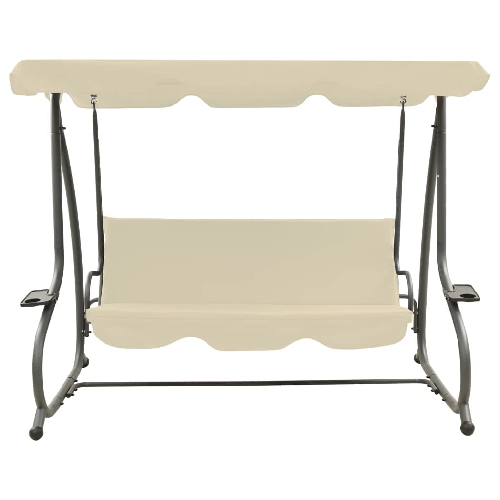 Outdoor Porch Swing Chair with Canopy - Sand White Patio Swing for Garden, Poolside, Balcony & Backyard - Weather-Resistant Hanging Bench - Perfect for Relaxing, Reading & Enjoying Nature (Fast Delivery)