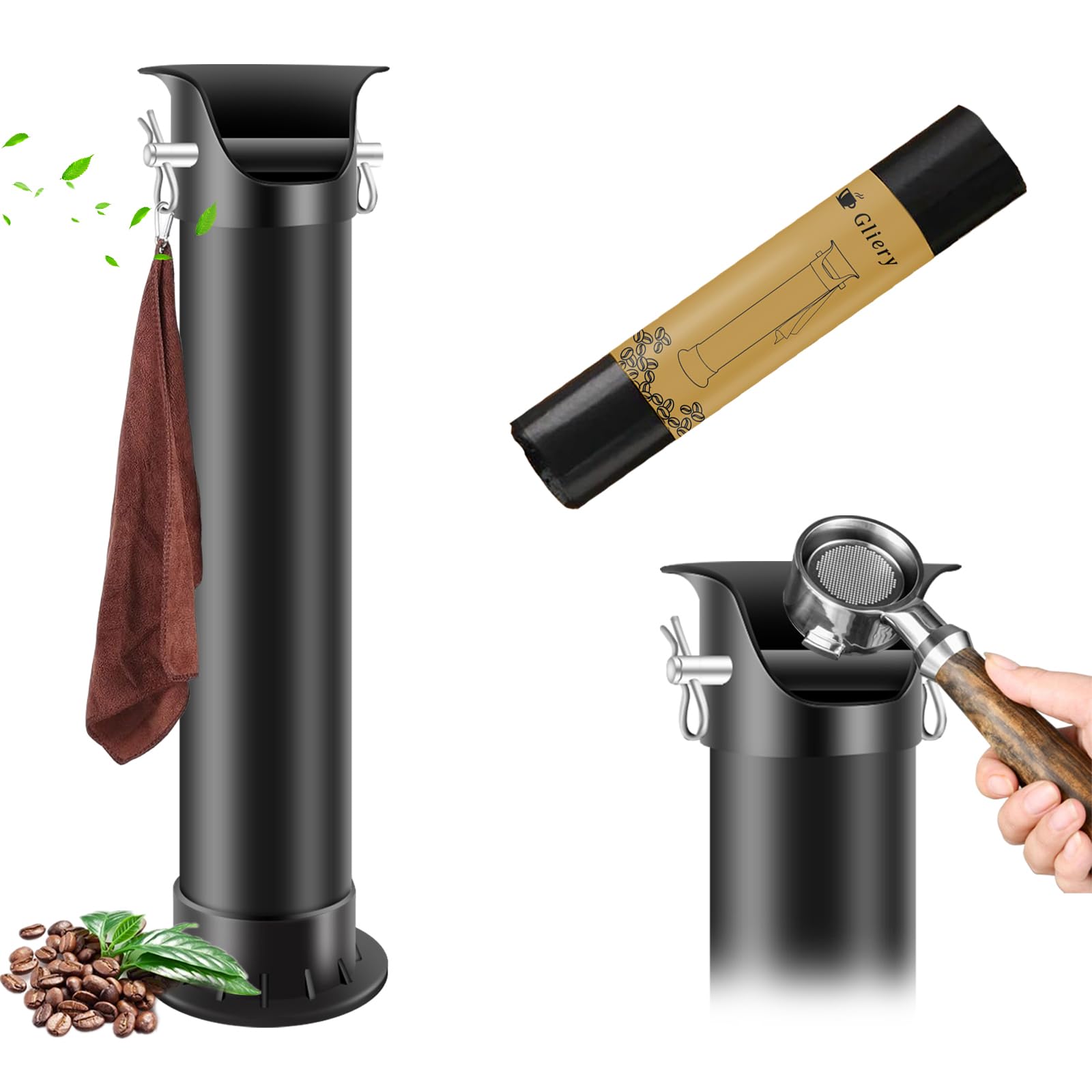 Professional Espresso Coffee Knock Box for Baristas - Heavy Duty Commercial Espresso Grounds Bin with Removable Garbage Bags & Cleaning Towels - Perfect for Coffee Shops, Restaurants & Home Baristas