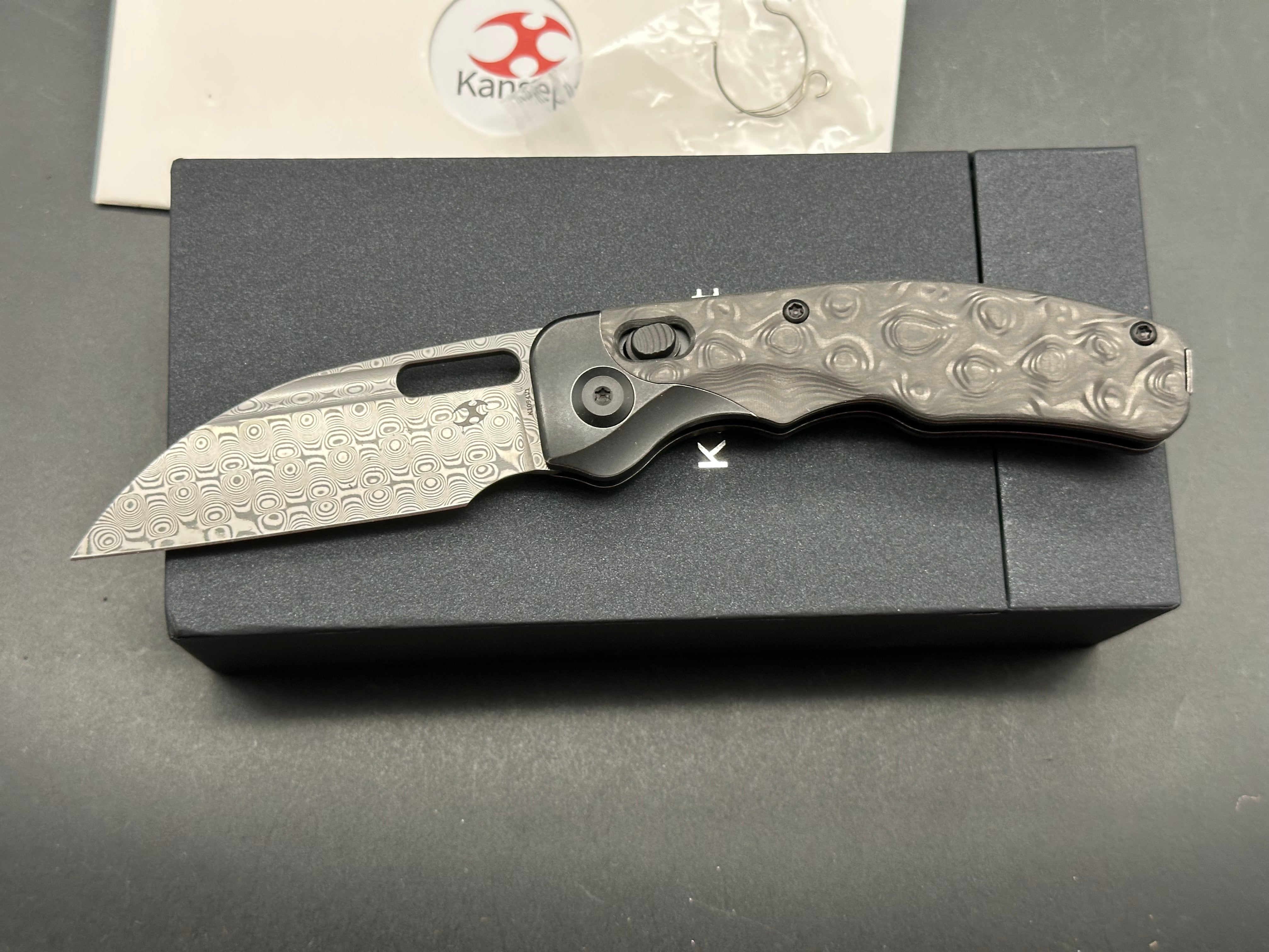 KANSEPT VIVID Blackwash Titanium & Rose Carbon Fiber Handle Damascus Plain Edge Folding Knife - EDC, Outdoor Survival, Camping & Tactical Use